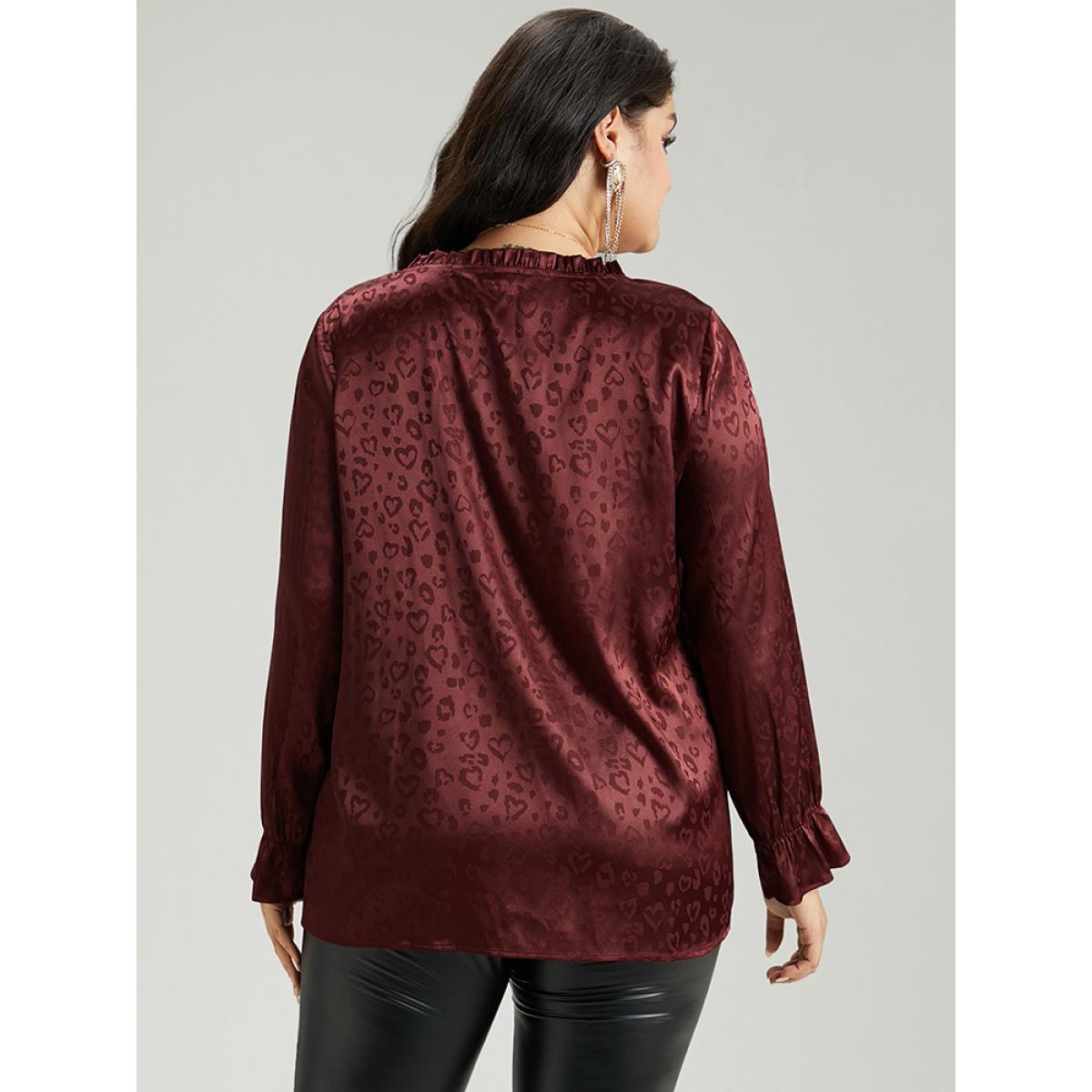 Plus Size Scarlet Solid Knot Neck Frill Trim Flutter Sleeve Blouse Women Glamour Long Sleeve Tie Neck Festival-Christmas Blouses BloomChic 14-16/1X Product Image