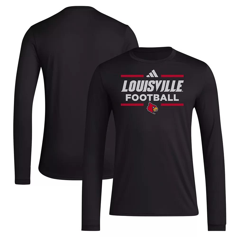 Men's adidas Black Louisville Cardinals Locker Football Pre-Game AEROREADY Long Sleeve T-Shirt,  Product Image