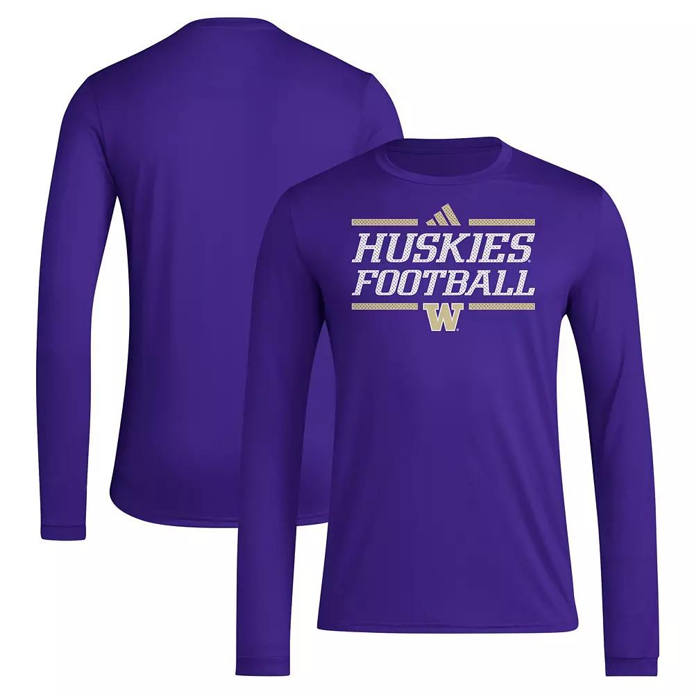 Men's adidas Purple Washington Huskies Locker Football Pre-Game AEROREADY Long Sleeve T-Shirt, Size: 2XL Product Image