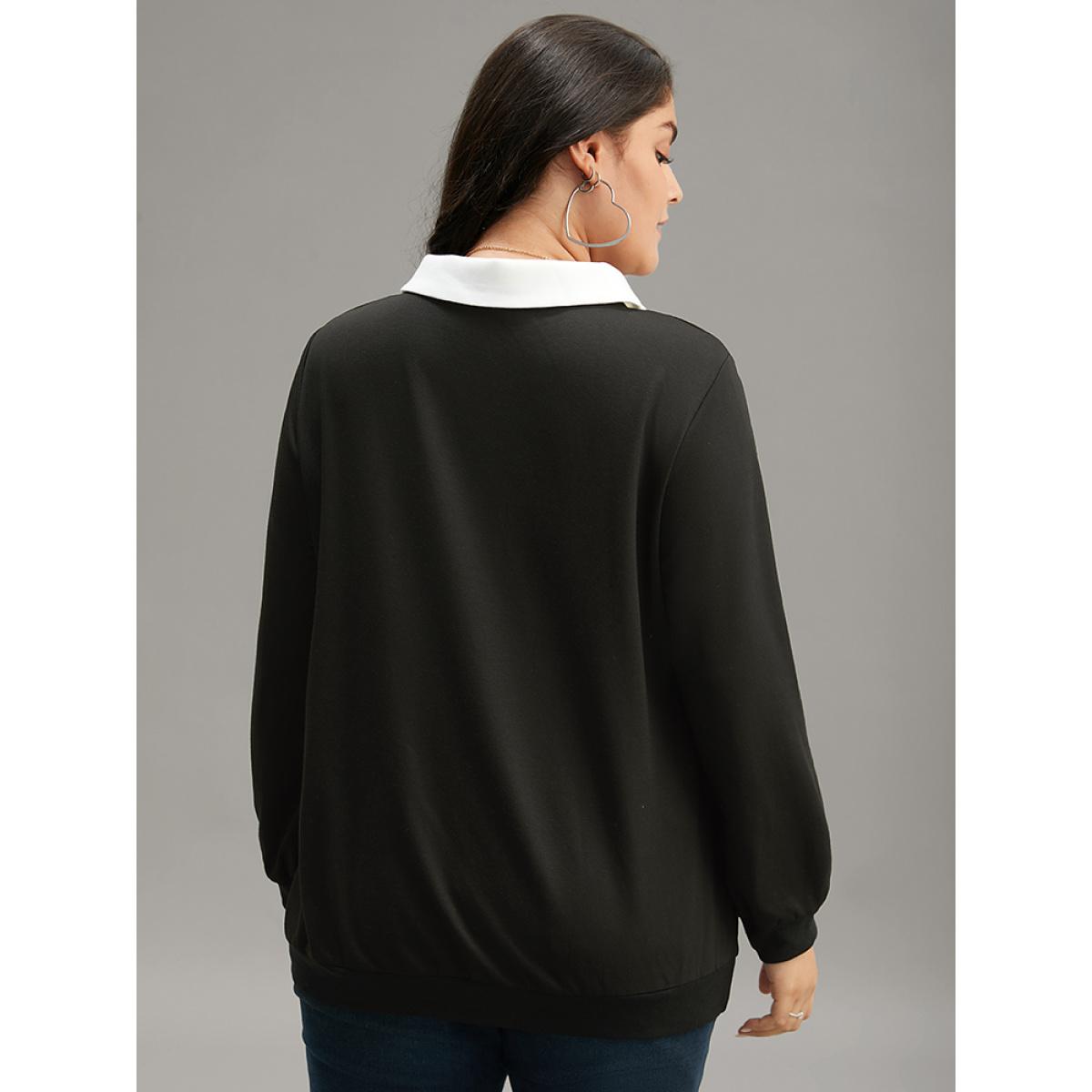Plus Size Halloween Contrast Shirt Collar Patched Pocket Sweatshirt Women Black Casual Contrast Shirt collar Festival-Halloween Sweatshirts BloomChic 18-20/2X Product Image
