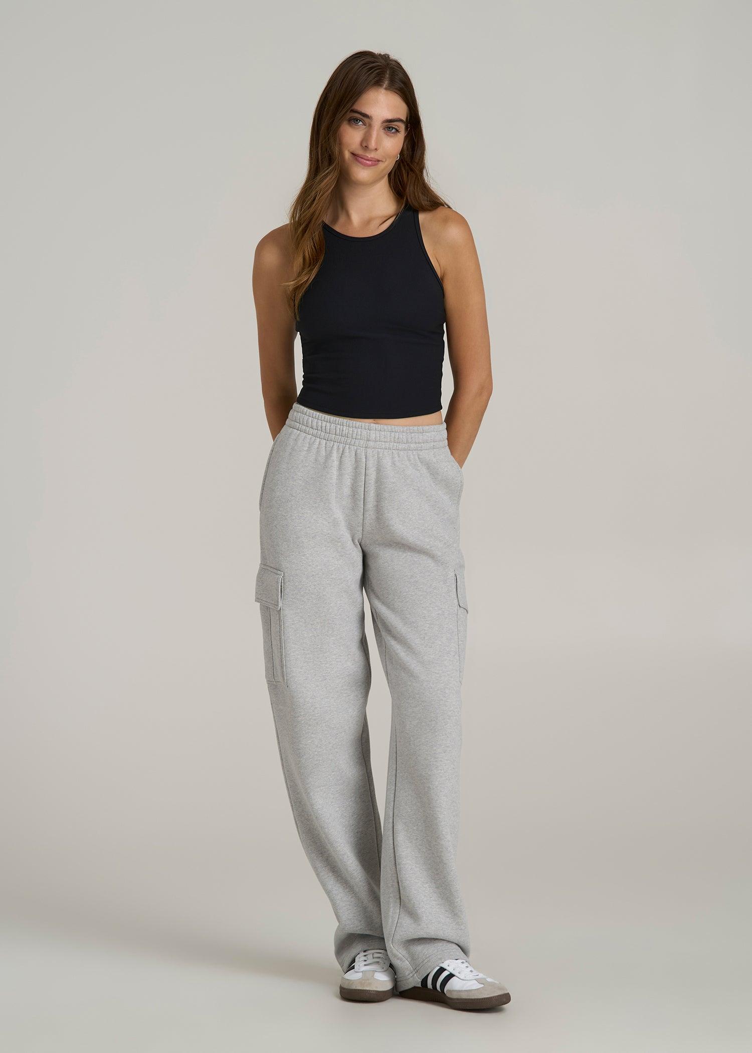 Cropped Ribbed Tank Top for Tall Women in Black Female Product Image