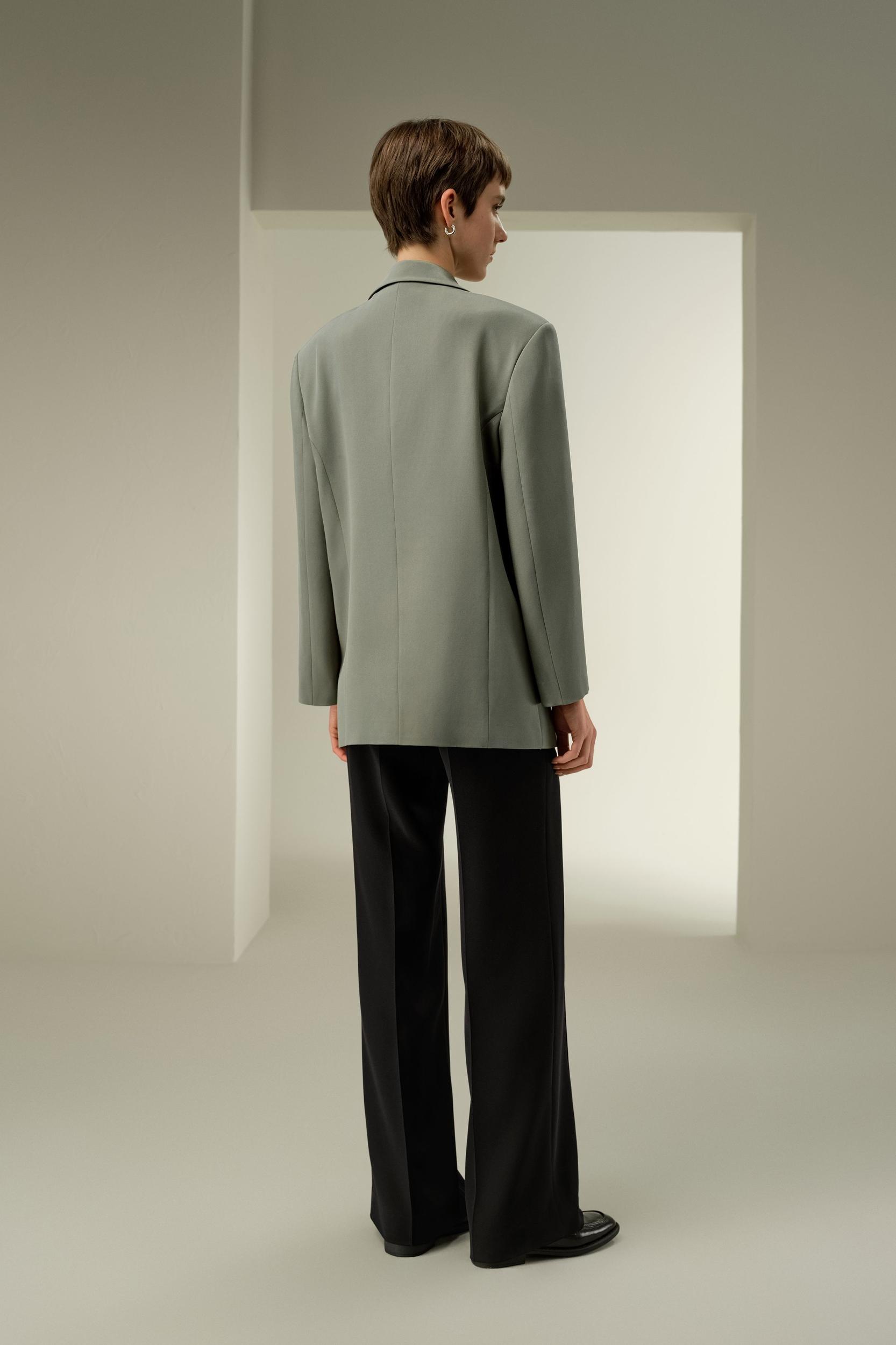 Oversized Padded-Shoulder Silk Blazer Product Image