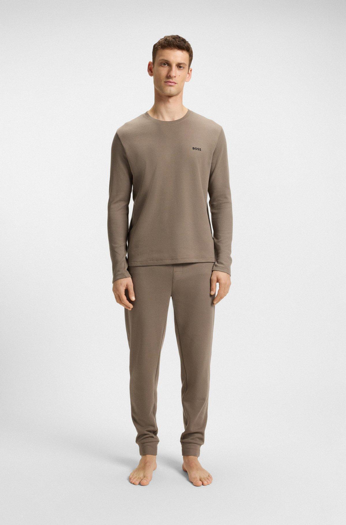 BOSS - Waffle pajama bottoms in a cotton blend - Brown Product Image