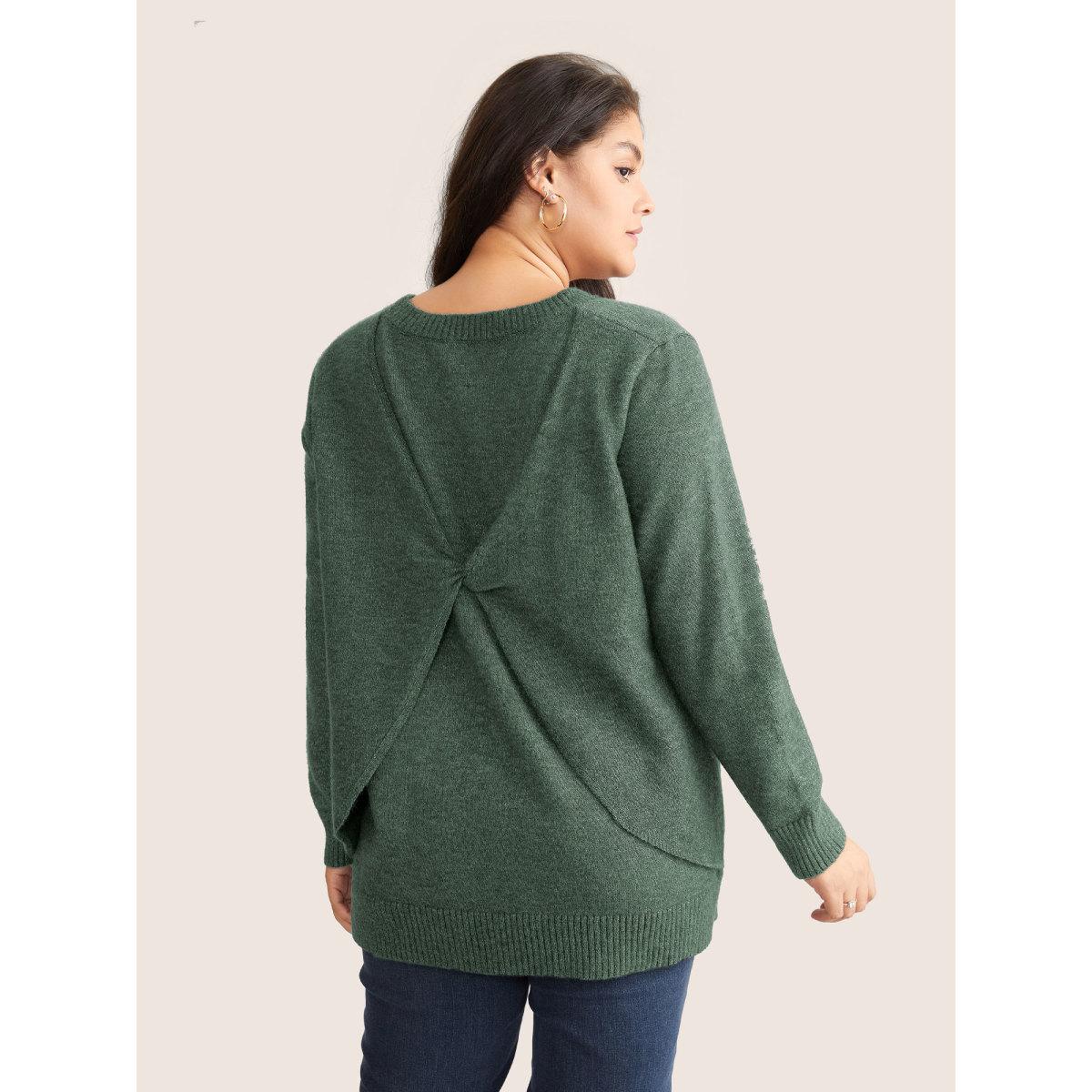 Plus Size Supersoft Essentials Solid Heather Twist Back Pullover Green Women Casual Long Sleeve Round Neck Everyday Pullovers BloomChic 18-20/2X Product Image