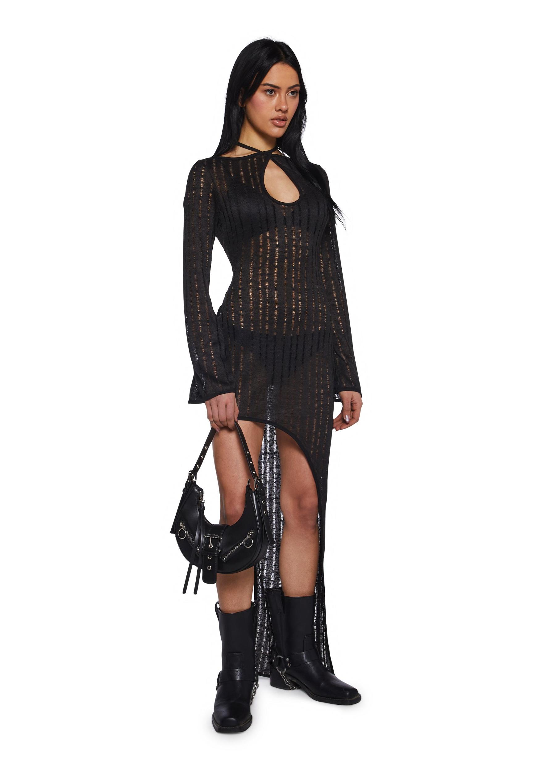 Womens Semi Sheer Knit Midi Dress Current Mood - Black Product Image