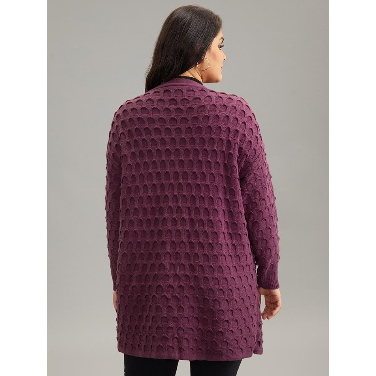 Plus Size Open Front Plisse Patched Pocket Loose Cardigan RedViolet Women Casual Loose Long Sleeve Everyday Cardigans BloomChic 28/5X Product Image