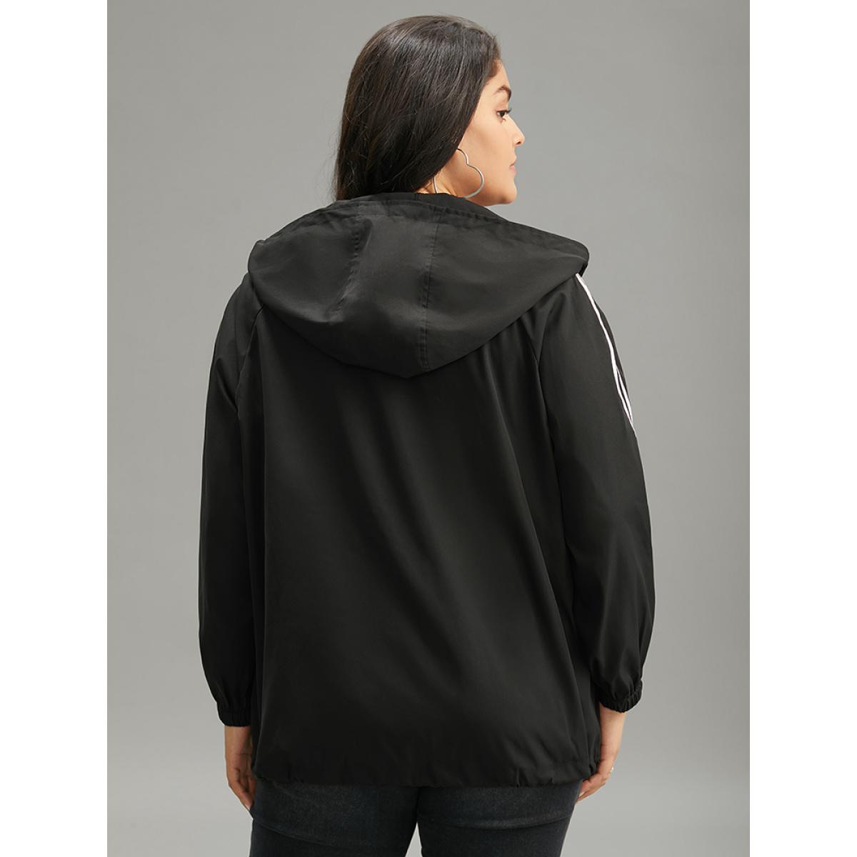 Plus Size Halloween Contrast Trim Zipper Drawstring Button Up Coat Women Black Casual Elastic cuffs Ladies Dailywear Winter Coats BloomChic 14-16/1X Product Image