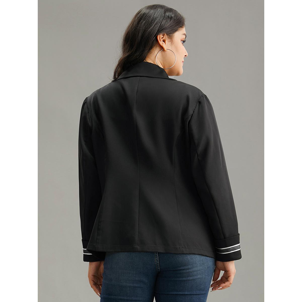 Plus Size Suit Collar Metal Detail Patchwork Blazer Black Women Office Plain Patchwork Sleeve Long Sleeve Suit Collar 26/4X Office Blazers BloomChic Product Image