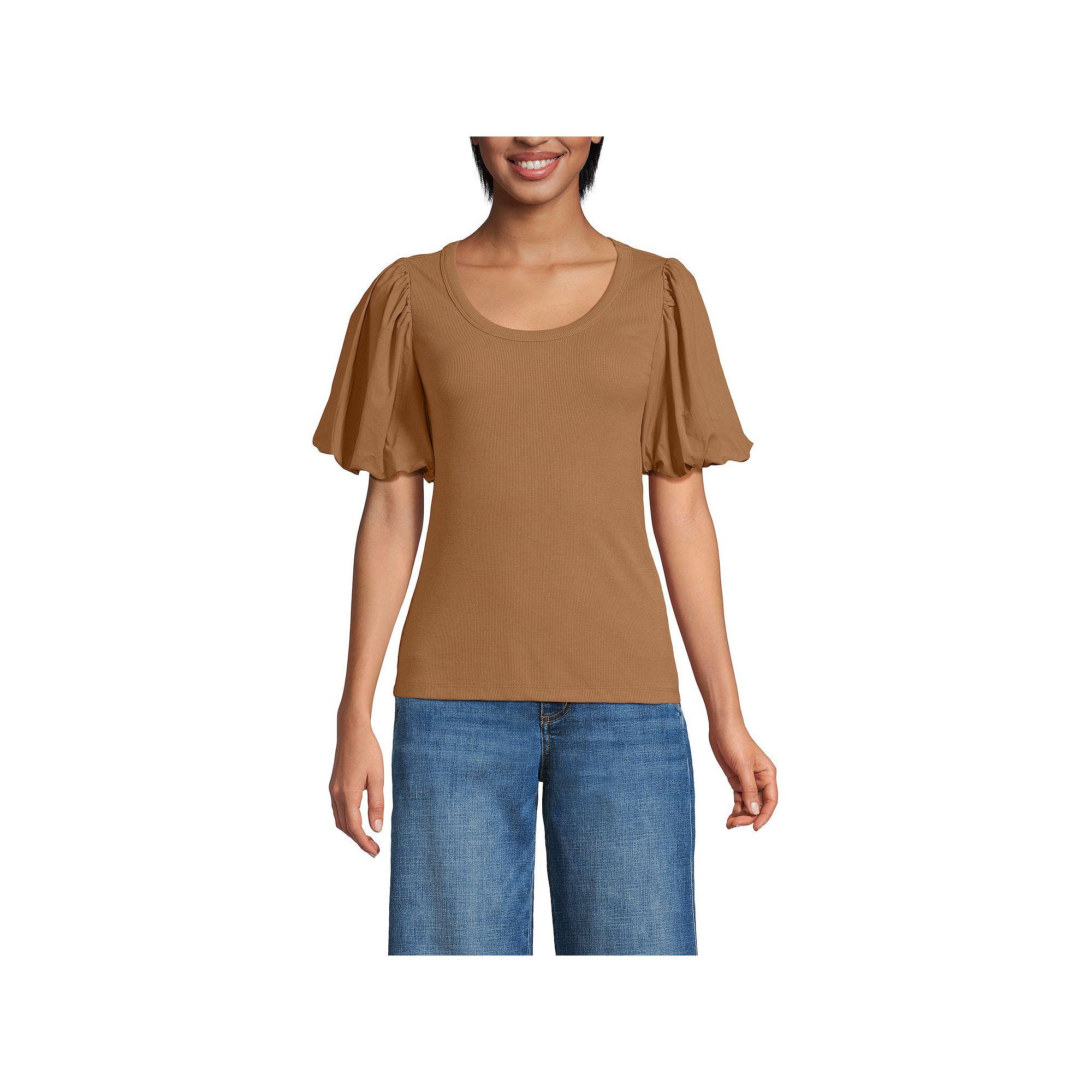 Petite Lands' End Drapey Rib Puff Sleeve Scoopneck Top, Women's,  Product Image
