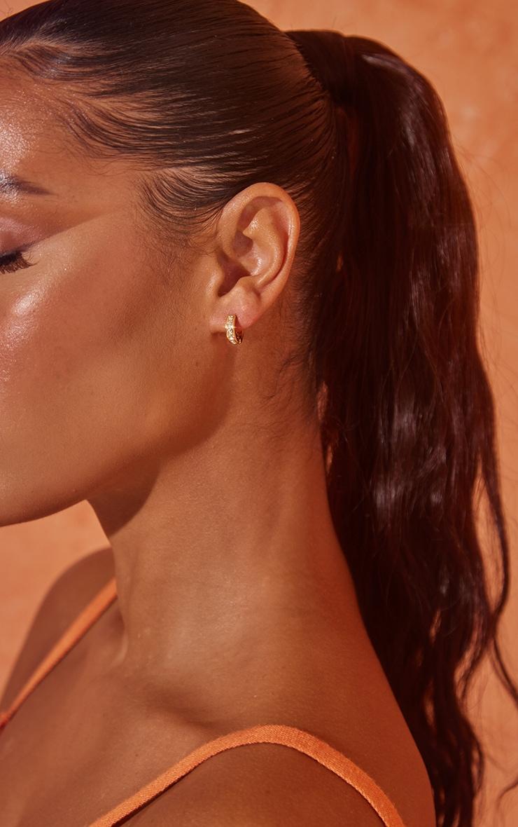 Real Gold Plated Diamante Row Huggie Earrings Product Image