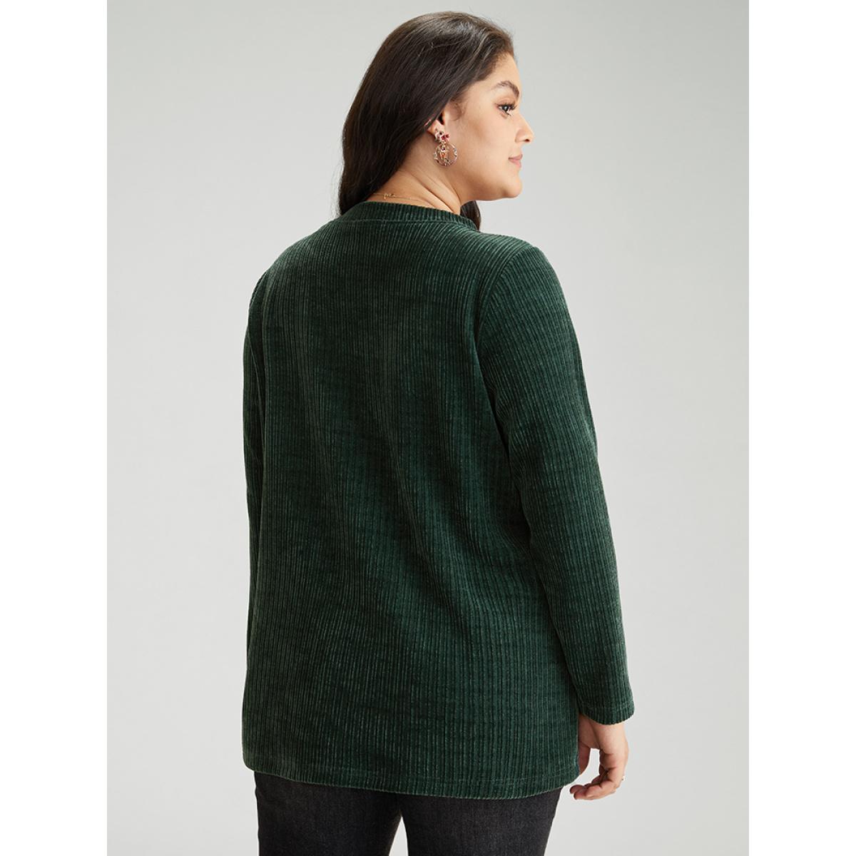 Plus Size Christmas Letter Thick Corduroy T-shirt Women DarkGreen Casual Velvet Festival-Christmas Sweatshirts BloomChic 18-20/2X Product Image