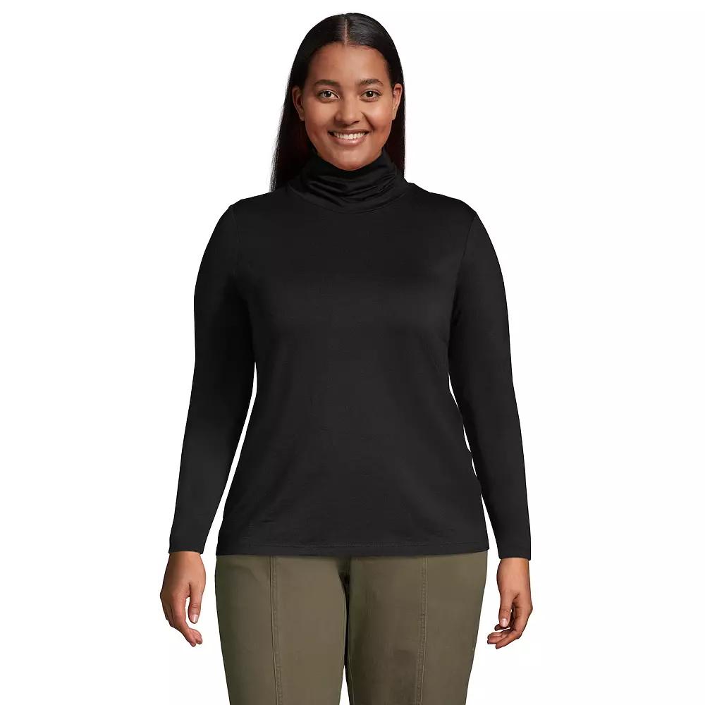 Plus Size Lands' End Lightweight Fitted Long Sleeve Turtleneck, Women's, Size: 1XL, Black Product Image