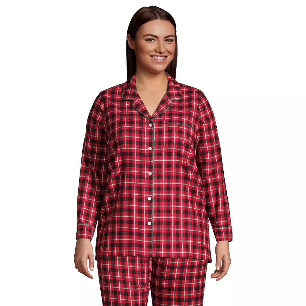 Plus Size Lands' End Long Sleeve Flannel Pajama Top, Women's, Size: 1XL, Rich Red Field Check Product Image