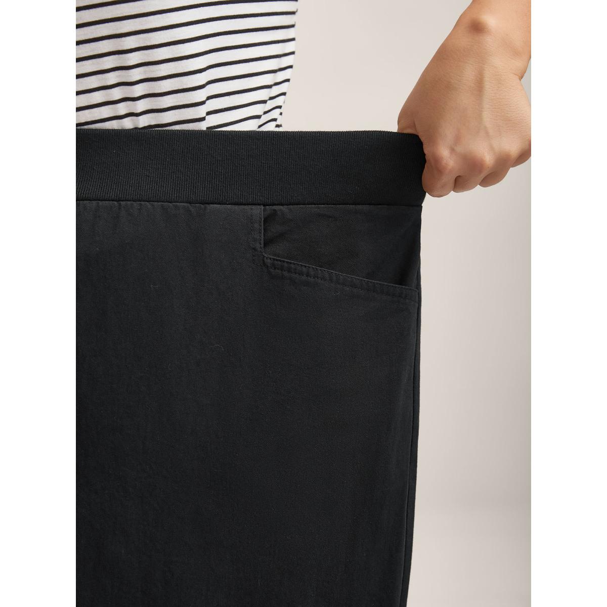 Plus Size Cotton Threaded Spliced Wide-Leg Pants Women Black Casual Wide Leg Mid Rise Everyday-Casual Pants BloomChic 22-24/3X Product Image