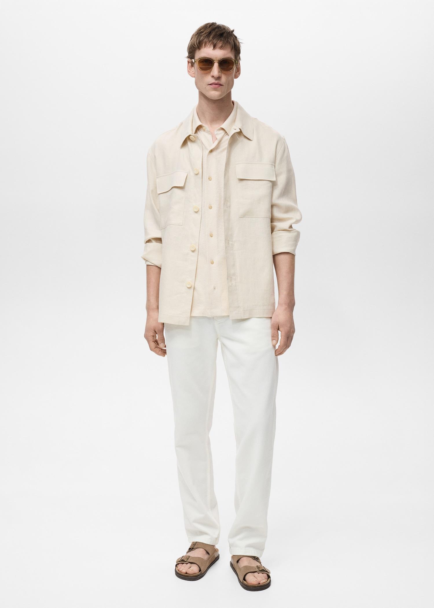 100% linen overshirt with pockets - Men | MANGO USA Product Image