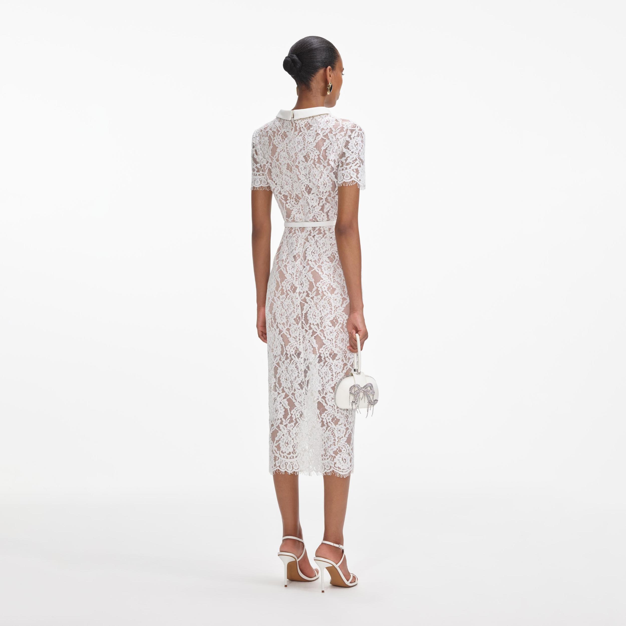 White Lace Button Midi Dress Product Image