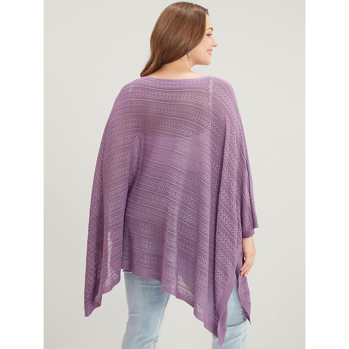 Plus Size Plain Asymmetrical Hem Dolman Sleeve Knit Top Mauve Women Vacation Loose Long Sleeve Dailywear Pullovers BloomChic 12/L Product Image