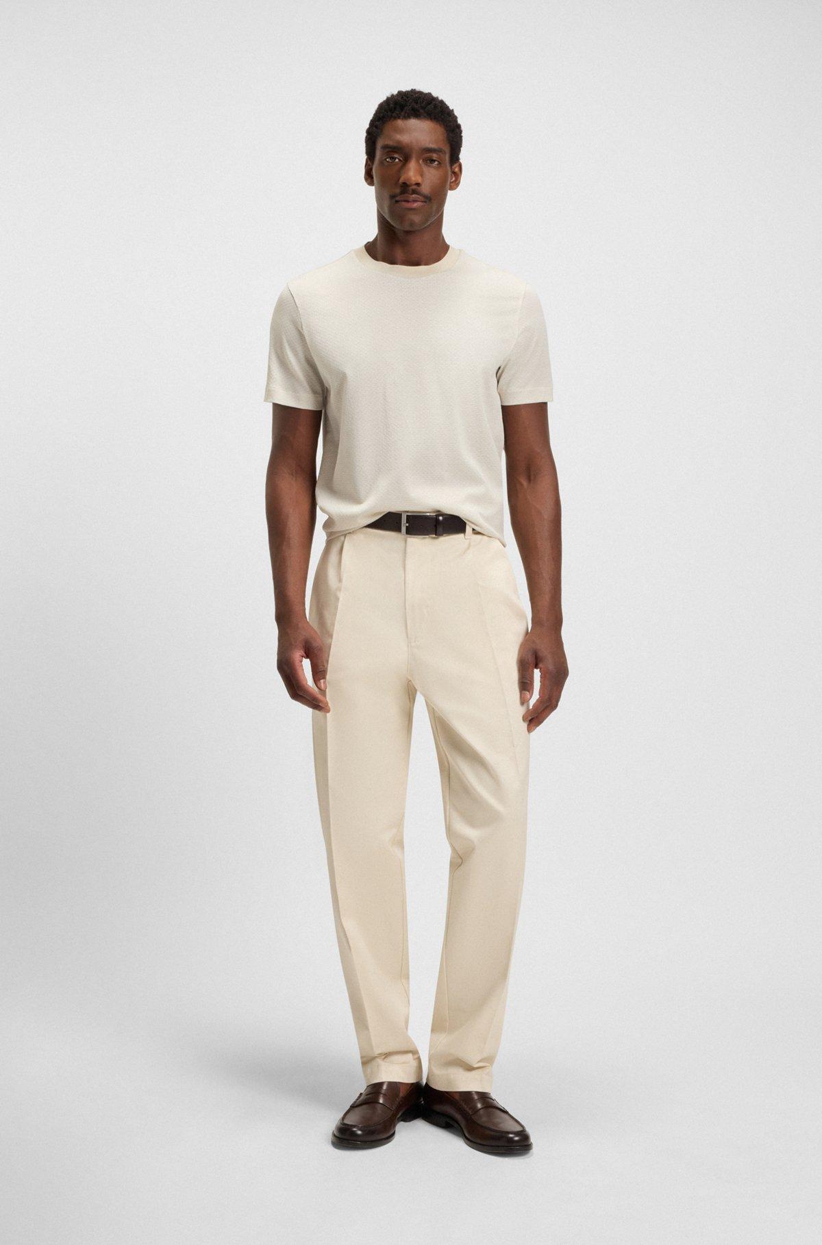 BOSS - Geometric-jacquard T-shirt in mercerized cotton - White Product Image