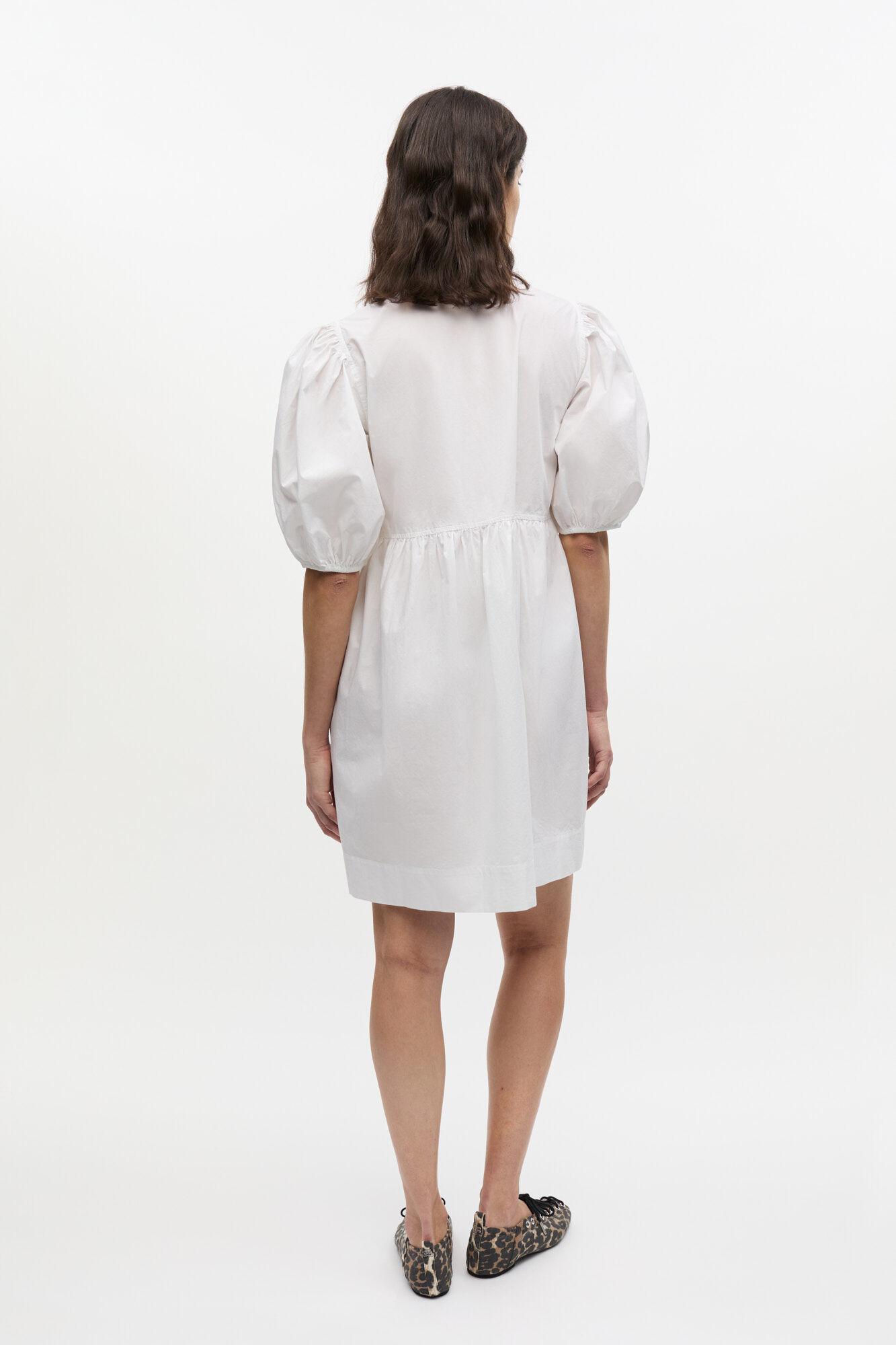 White Cotton Poplin Tie String Mini Dress Product Image