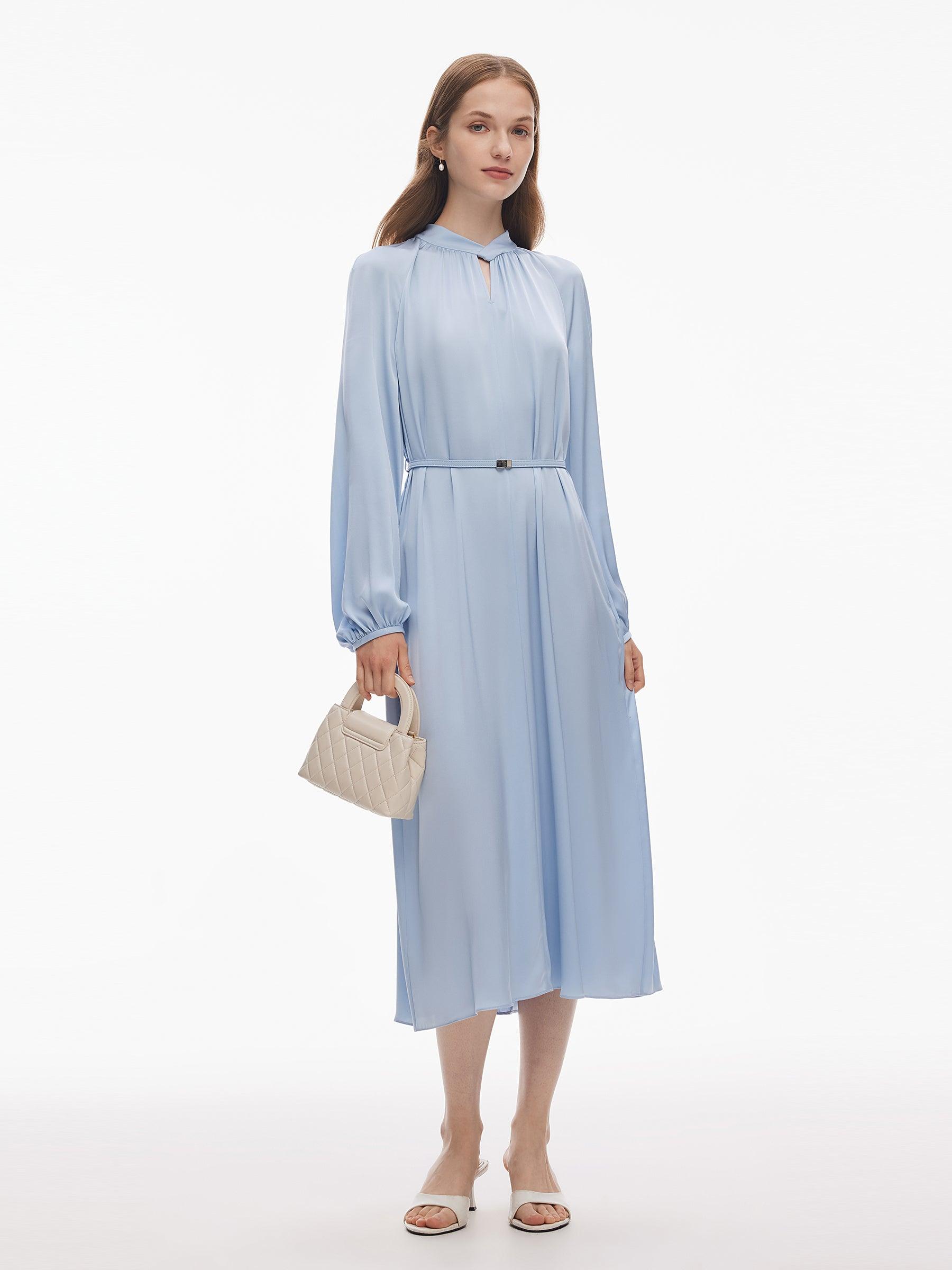 22MM Mulberry Silk Women Long Sleeve Maxi Dress With Belt Product Image