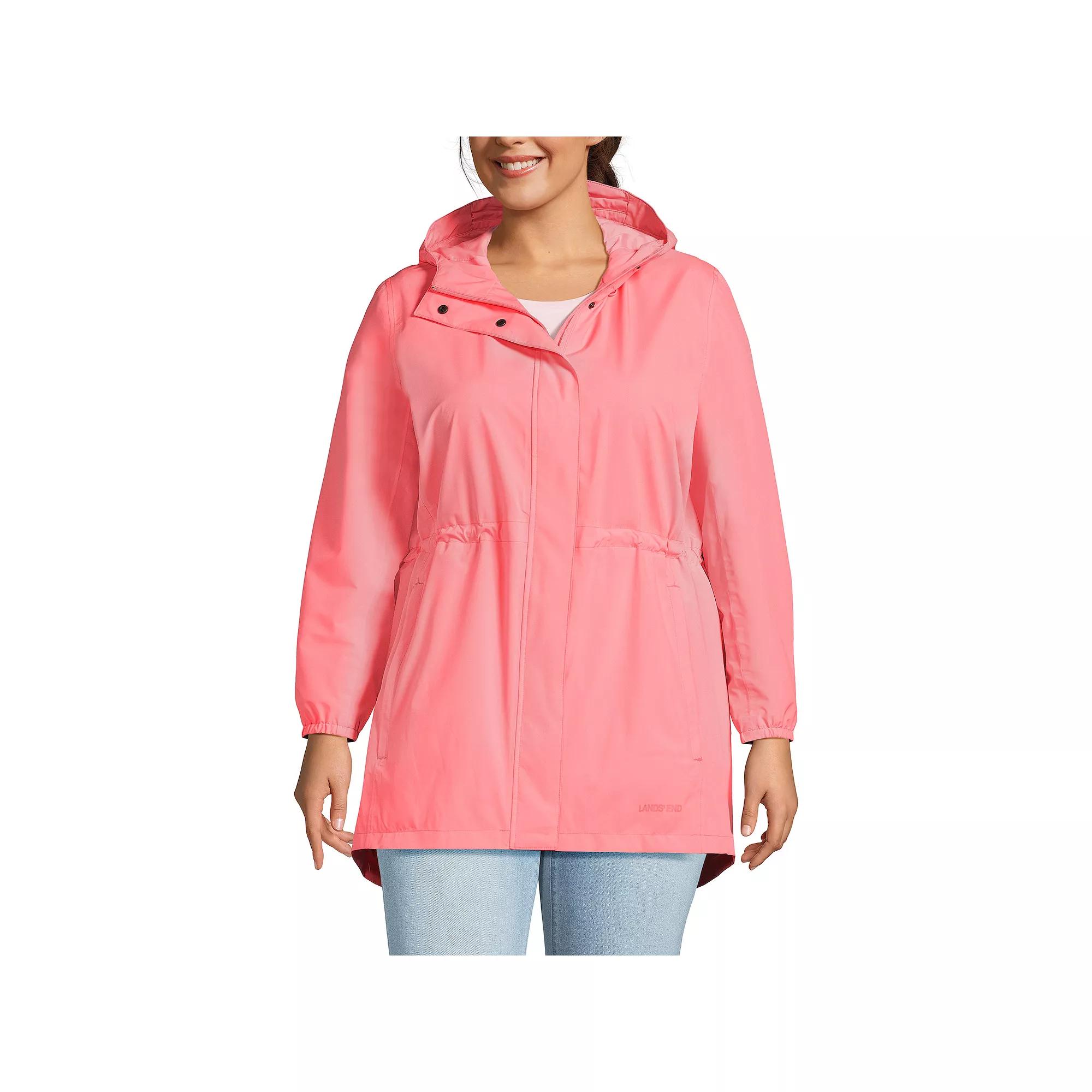 Plus Size Lands End Hooded Packable Raincoat, Womens Deep Blue Product Image