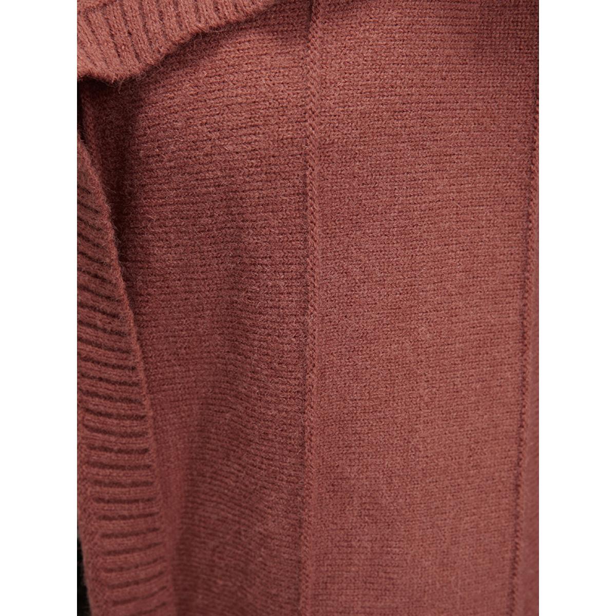 Plus Size Solid Soft Sexy Yarn Knit Lapel Collar Open Front Cardigan Maroon Women Casual Loose Long Sleeve Dailywear Cardigans BloomChic 14-16/1X Product Image