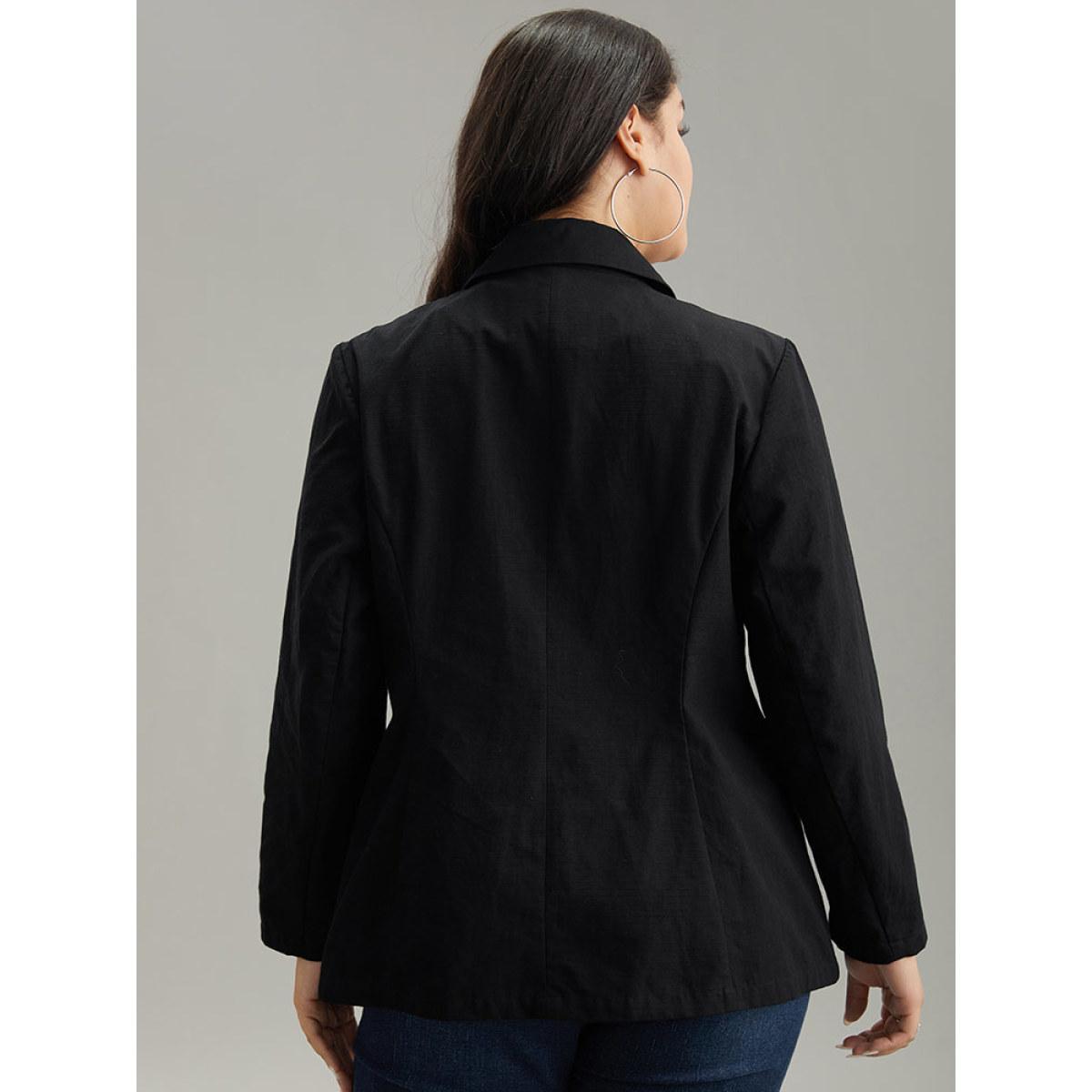 Plus Size Plain Gathered Suit Collar Button Fly Blazer Black Women Dailywear Plain Plain Sleeve Long Sleeve Suit Collar 14-16/1X Casual Blazers BloomChic Product Image