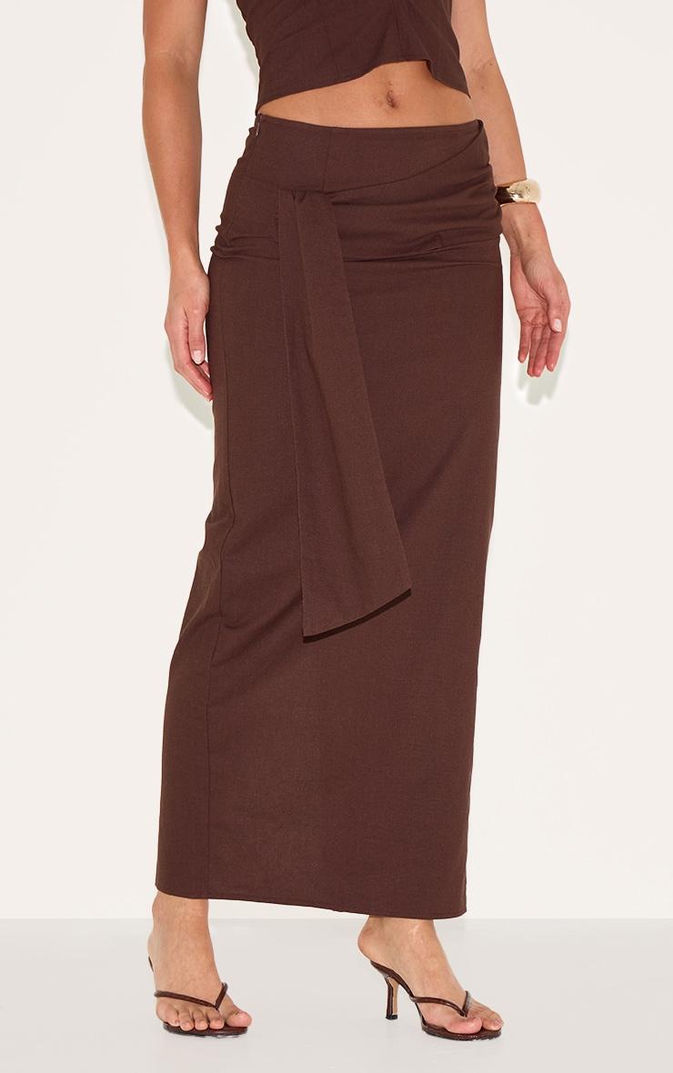 Tall Chocolate Woven Drape Detail Midaxi Skirt Product Image