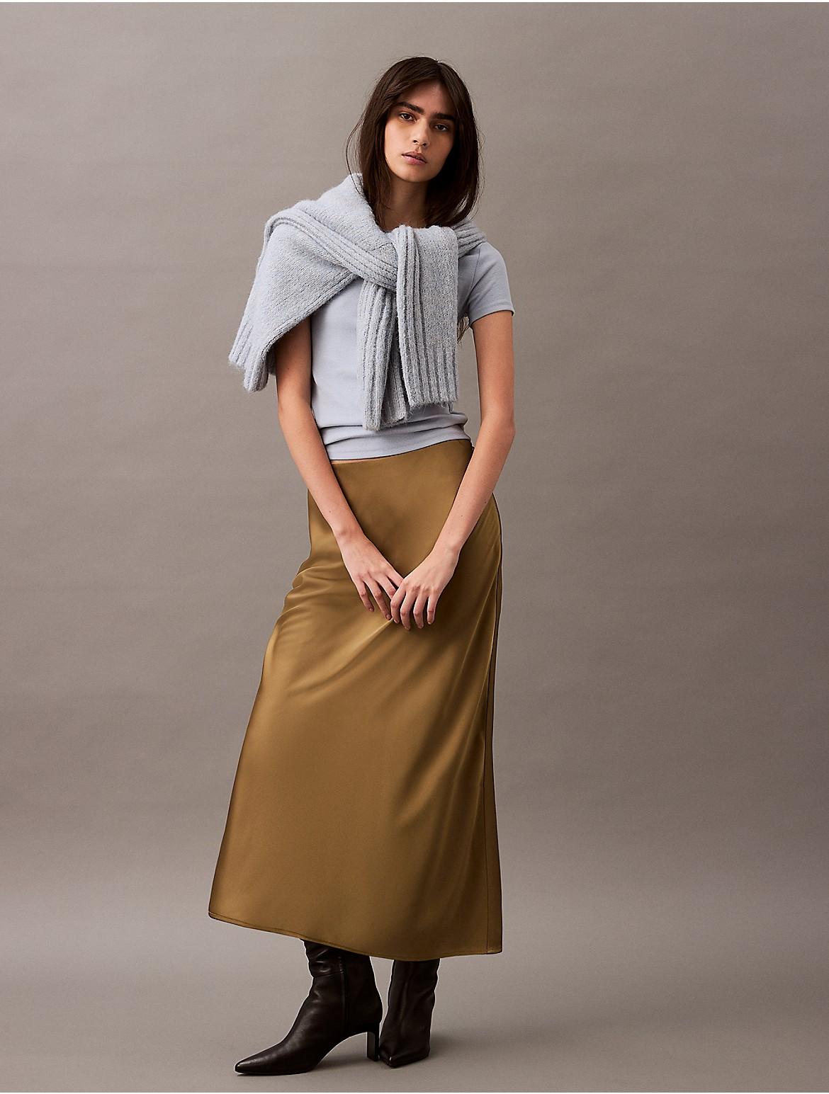 Calvin Klein Womens Stretch Satin Midi Skirt - Green Product Image