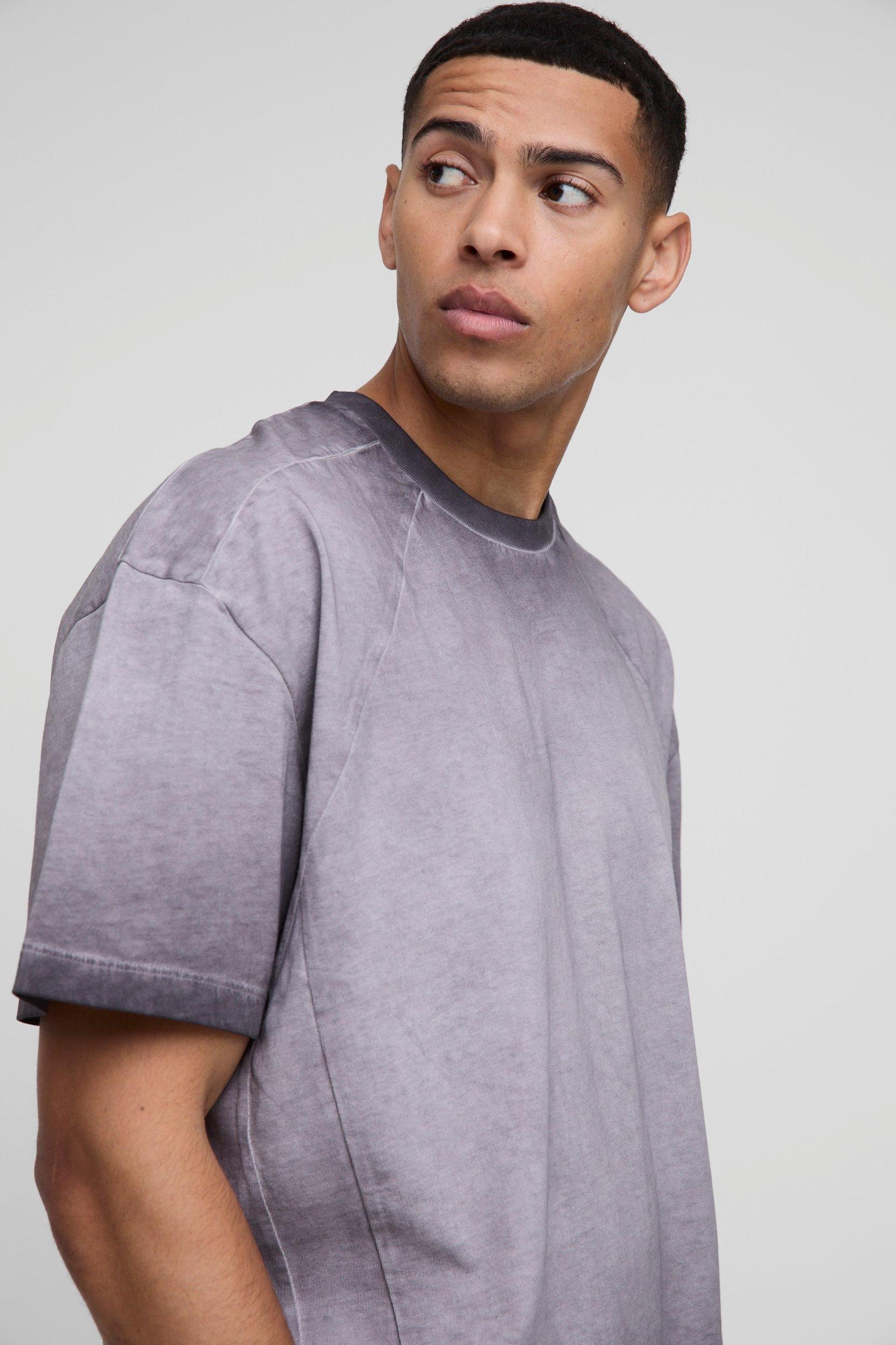 Oversized Boxy Panelled Acid Wash T-Shirt | boohooMAN USA Product Image