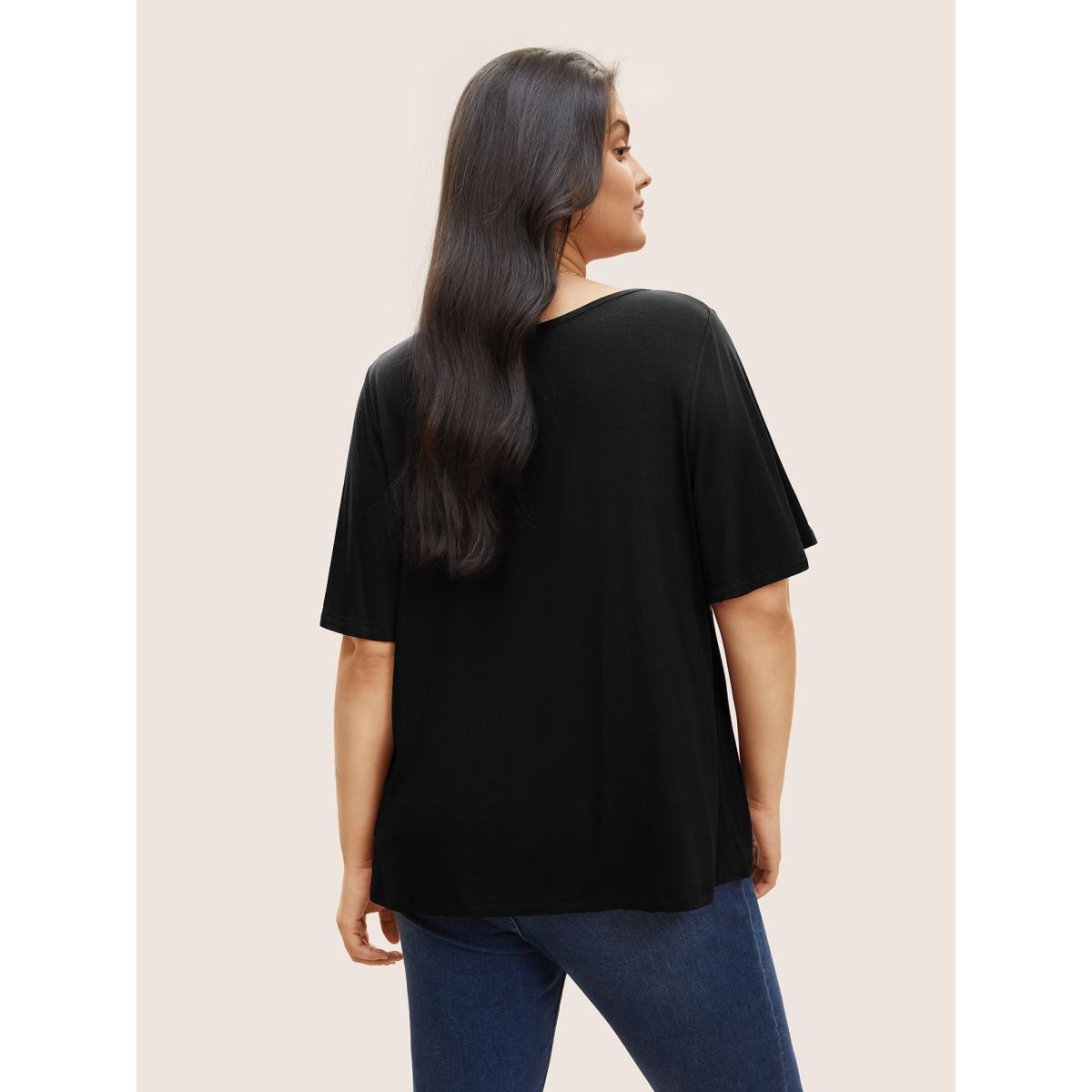 Plus Size Supersoft Essentials Twist Front Asymmetrical Neck T-shirt Black Women Elegant Non Plain Asymmetrical Neck Everyday T-shirts BloomChic 14-16/1X Product Image