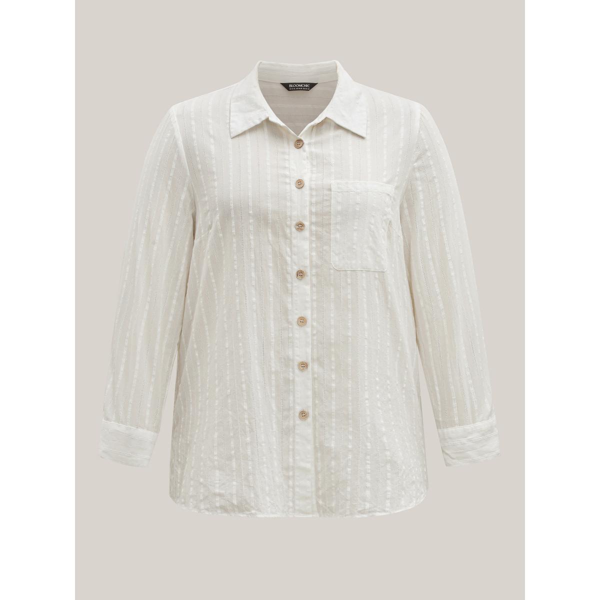 Plus Size Pure Cotton Sheer Pocket Shirt Originalwhite Long Sleeve Shirt collar Shirts 26/4X Product Image