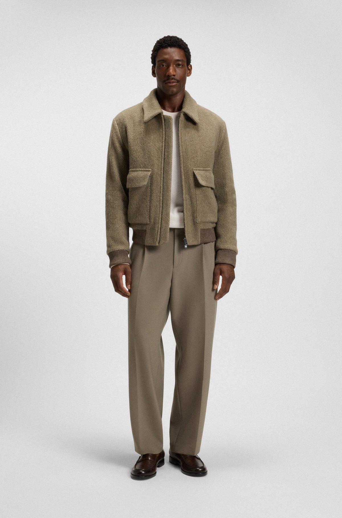 Herringbone-structured sweater in virgin wool and cotton Product Image