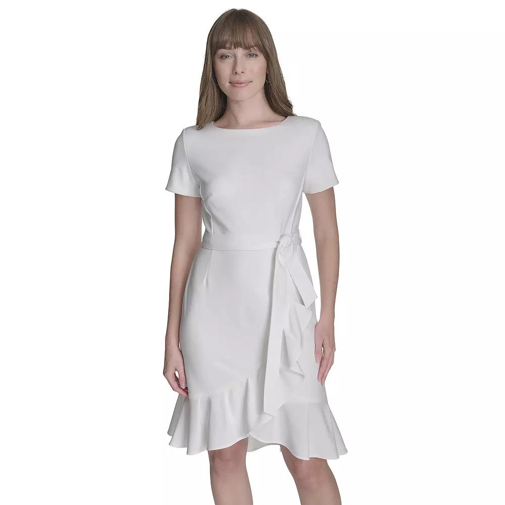Women's Andrew Marc Scoopneck Short Sleeve Ruffled Wrap Mini Dress,  Product Image