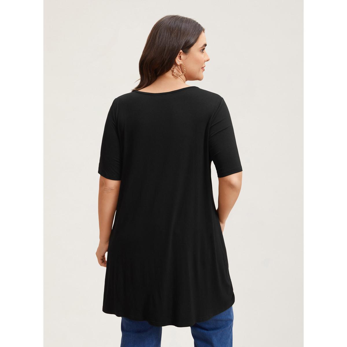 Plus Size Side-Split Plain Round Neck T-Shirt Black Women Casual Slit Non Loose Everyday T-shirts BloomChic 14-16/1X Product Image