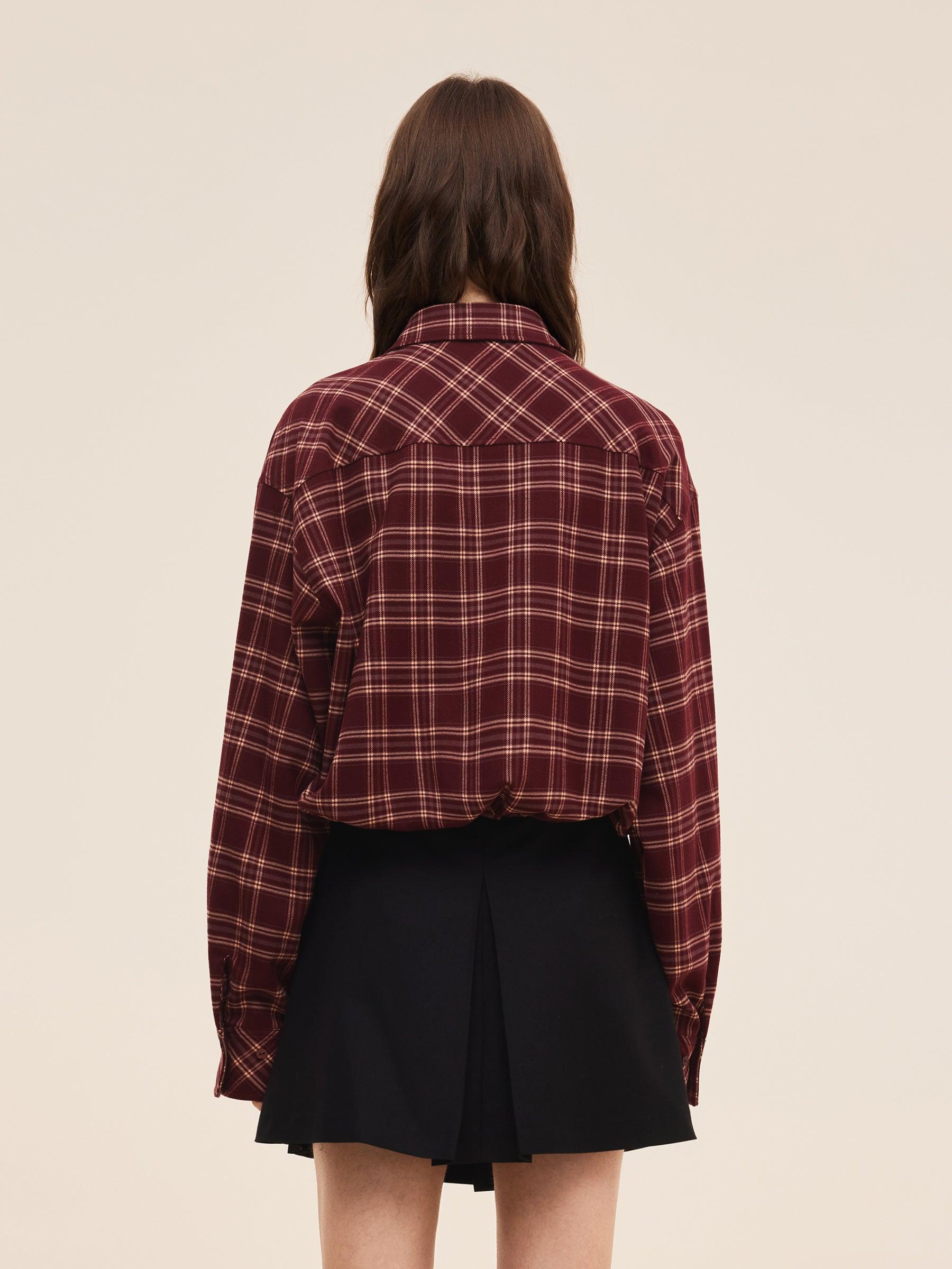 Mock Layered Plaid Women Long Sleeve Shirt Product Image