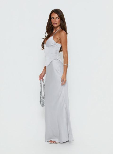 Devotedness Satin Corset Maxi Dress Silver Product Image