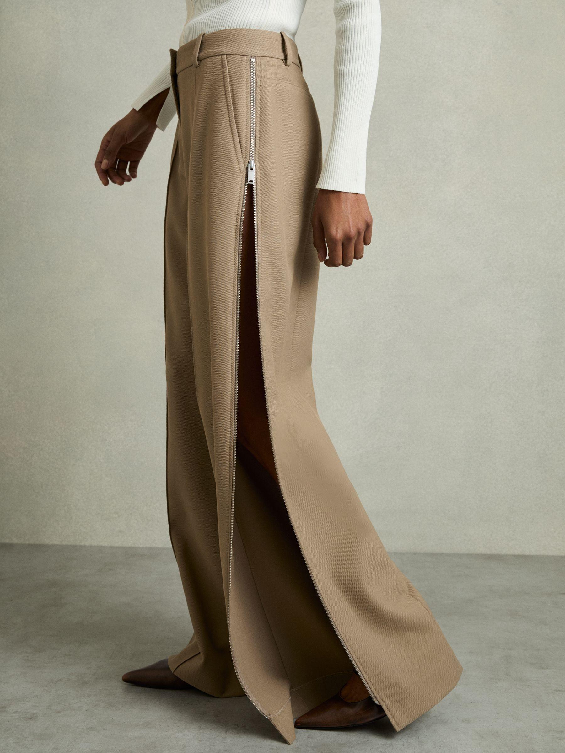 Wide-Leg Side-Zip Trousers in Sage Green Product Image