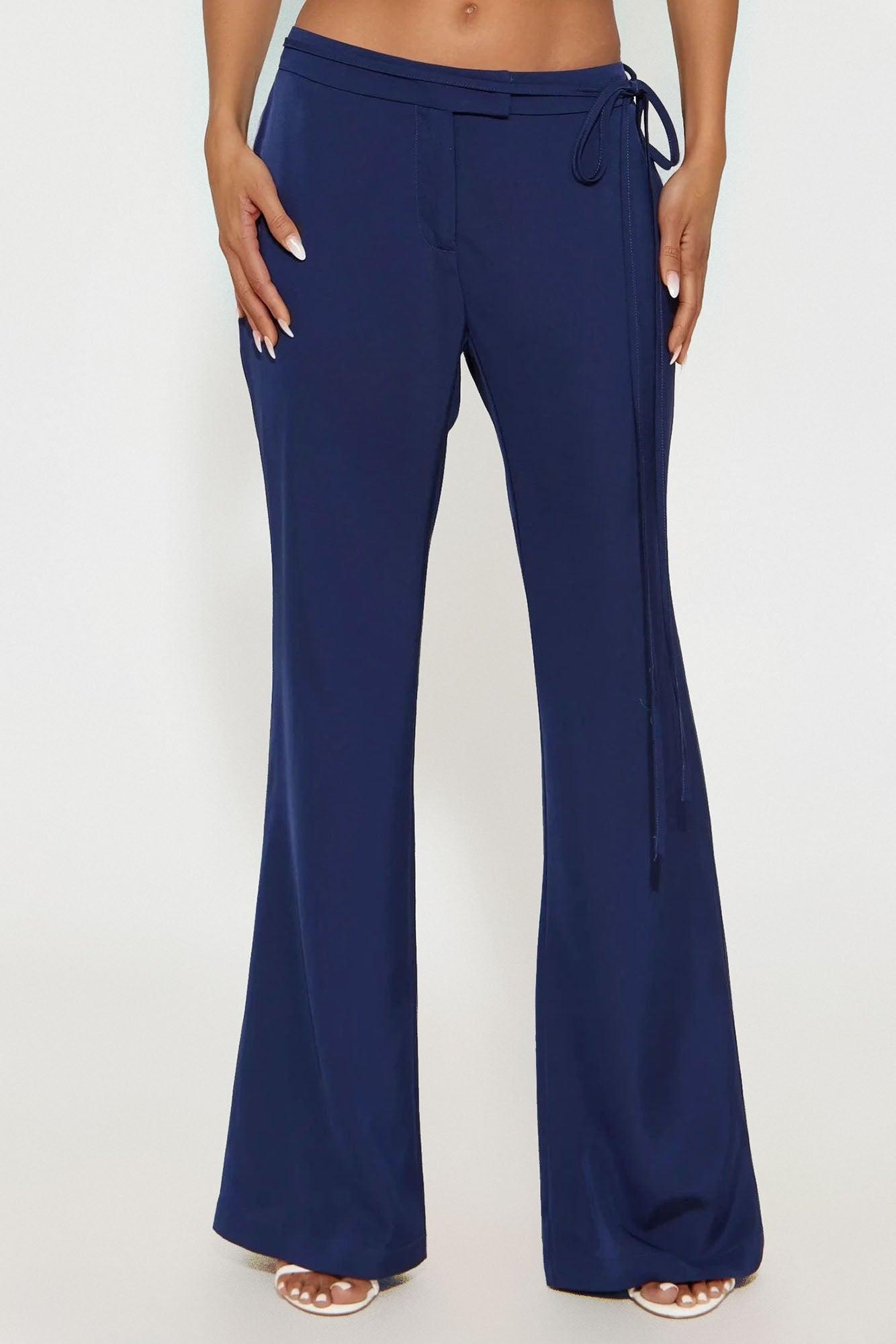 Front Page Headline Wide Leg Trouser Pant - Navy Female Product Image