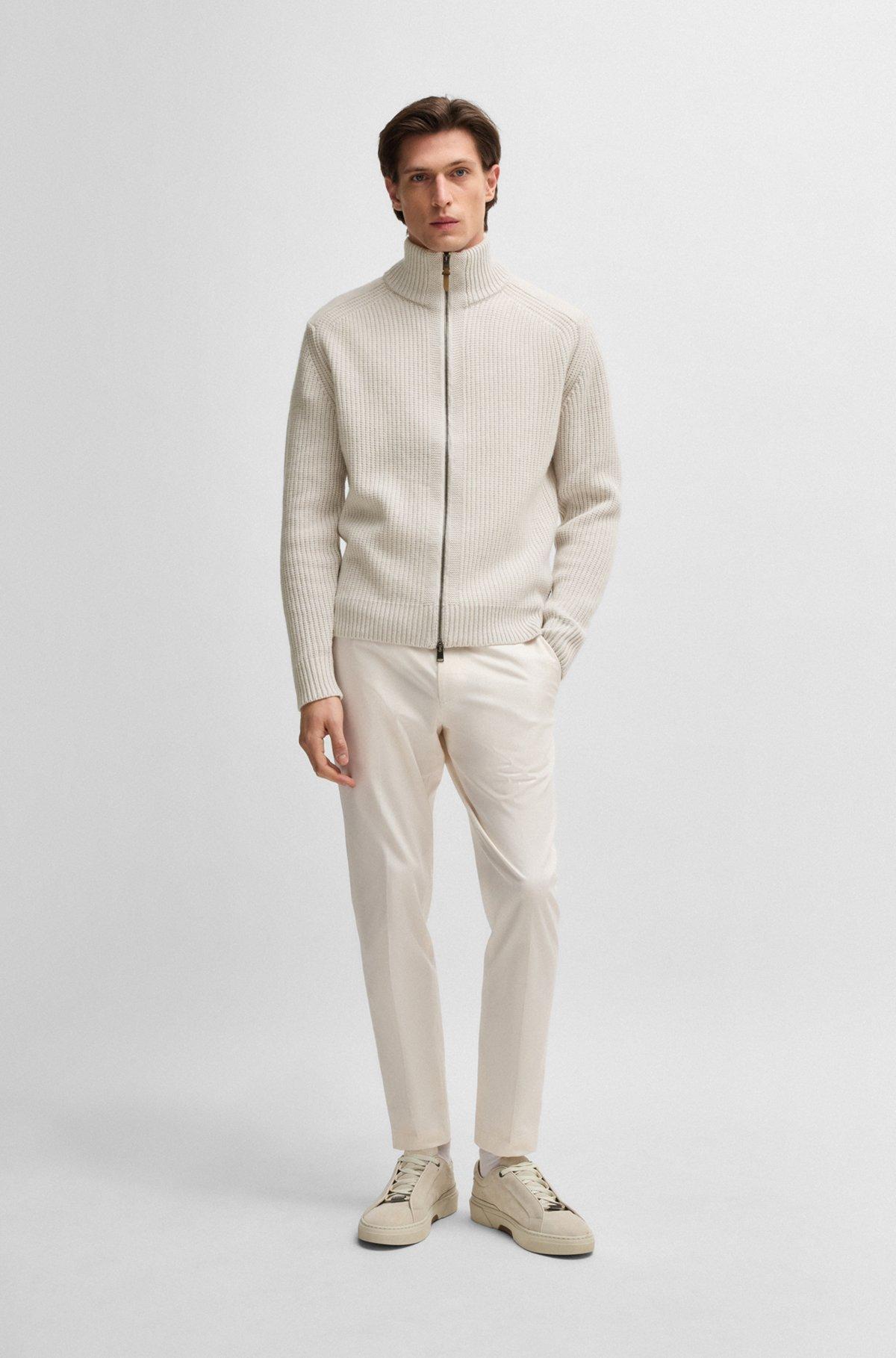 BOSS - Zip-up cardigan in wool and cashmere - White Product Image
