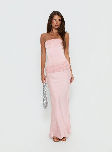Sura Strapless Lace Detail Maxi Dress Pink Product Image