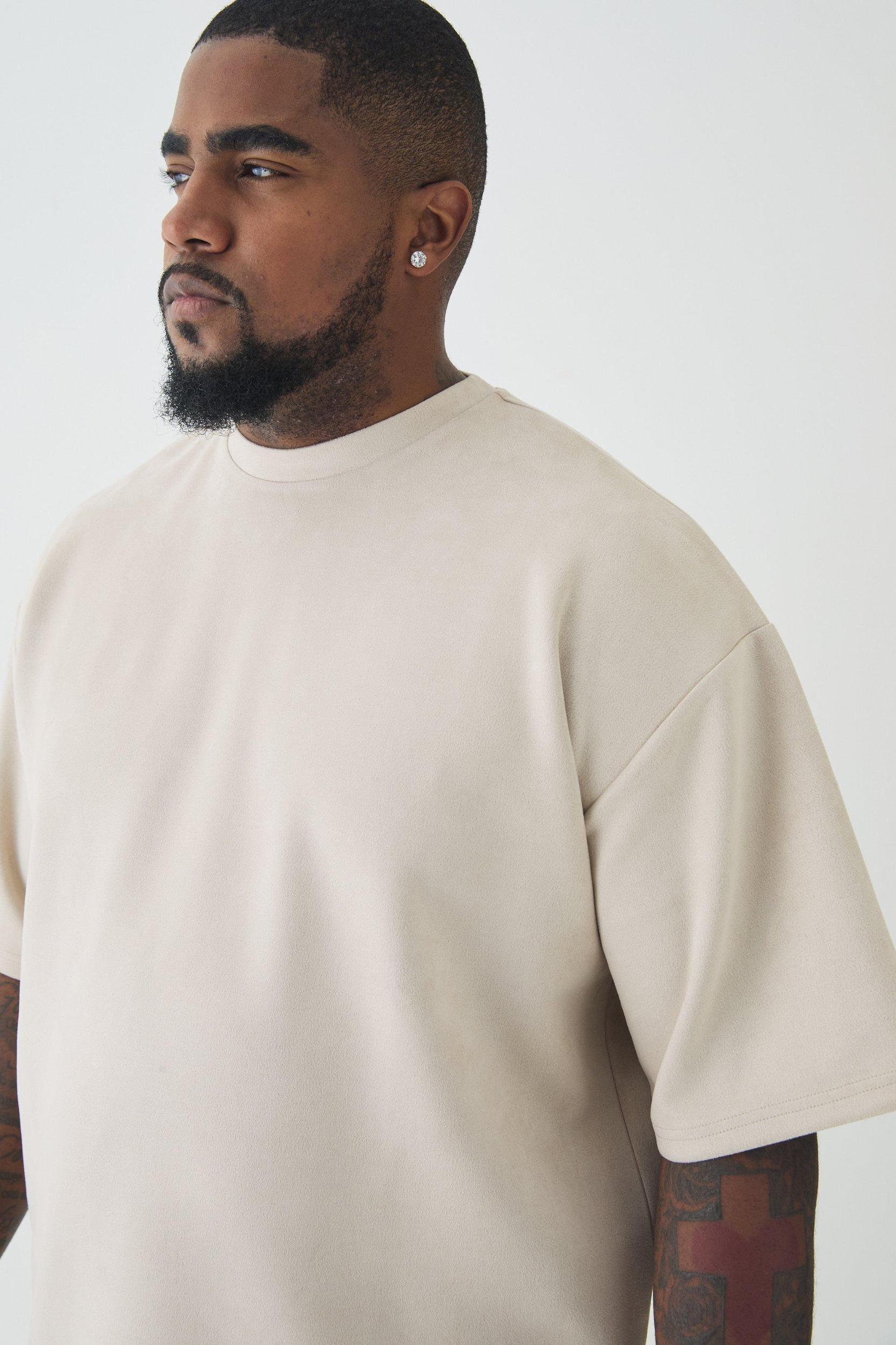 Tall Oversized Boxy Faux Suede T-Shirt | boohooMAN USA Product Image