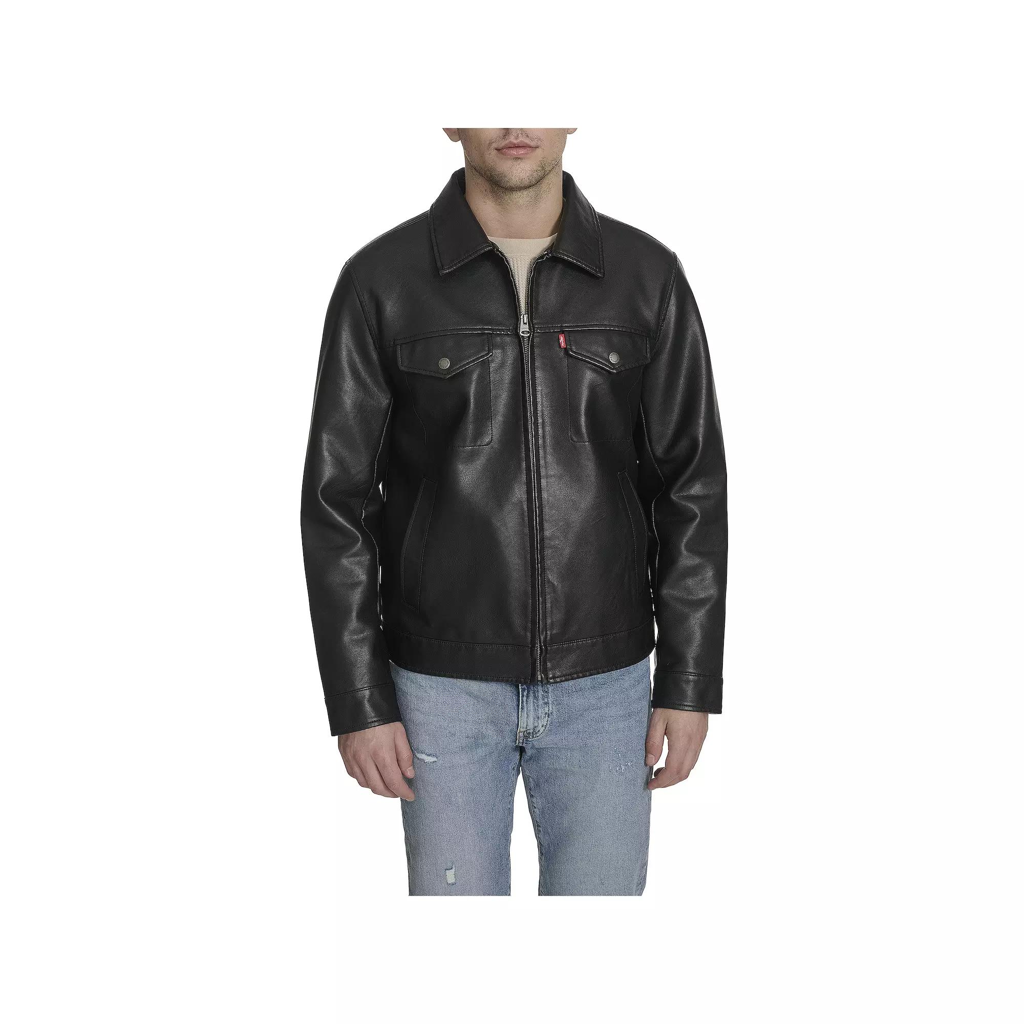Men's Levi's® Faux Leather Laydown Collar Trucker Jacket, Size: Medium, Black Product Image
