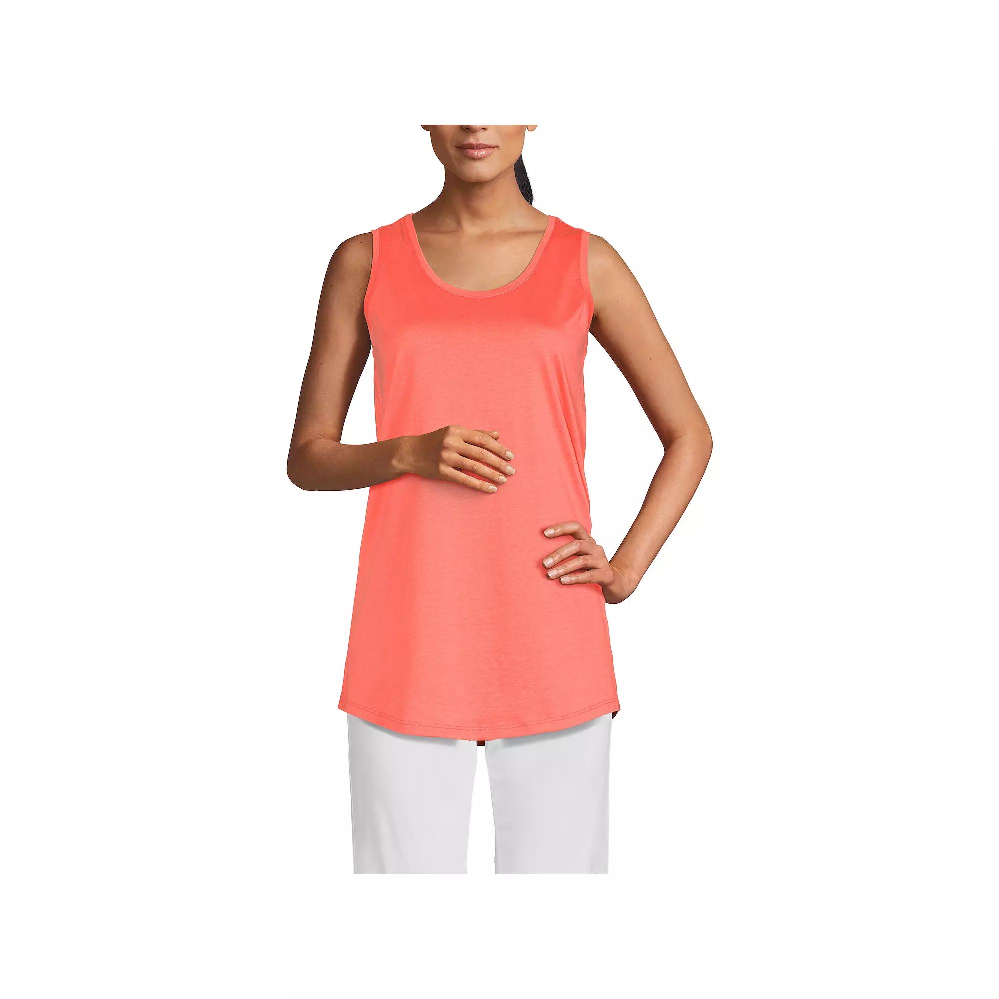 Women's Lands' End Supima Cotton Scoopneck Tunic Tank Top, Size: Medium Tall, Living Pink Product Image