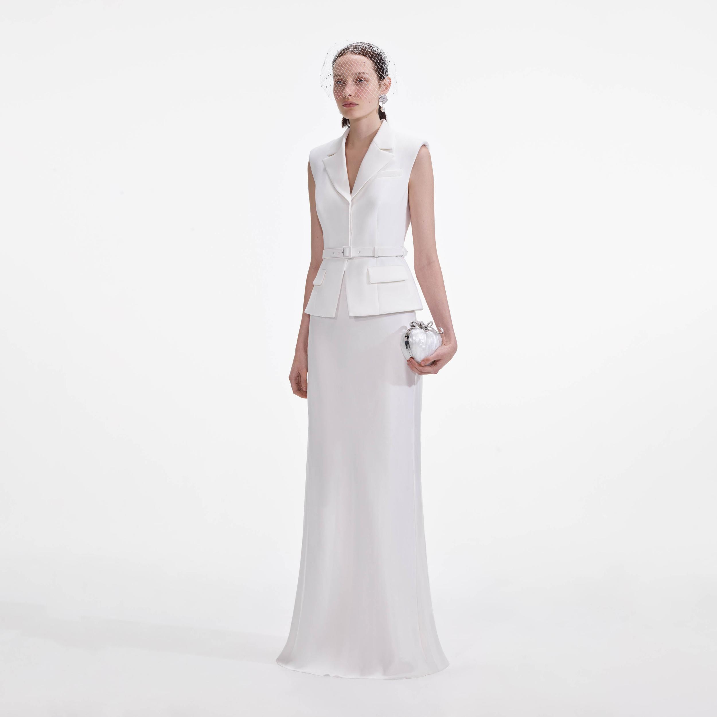 White Crepe Maxi Dress Product Image