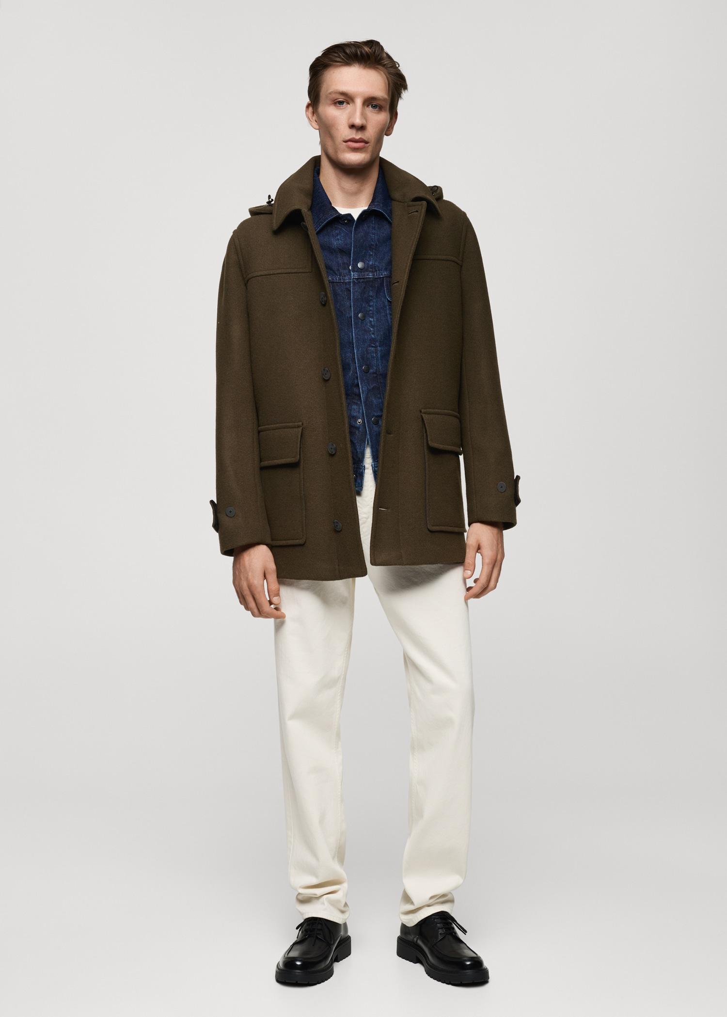 Detachable hood wool coat - Men | MANGO USA Product Image