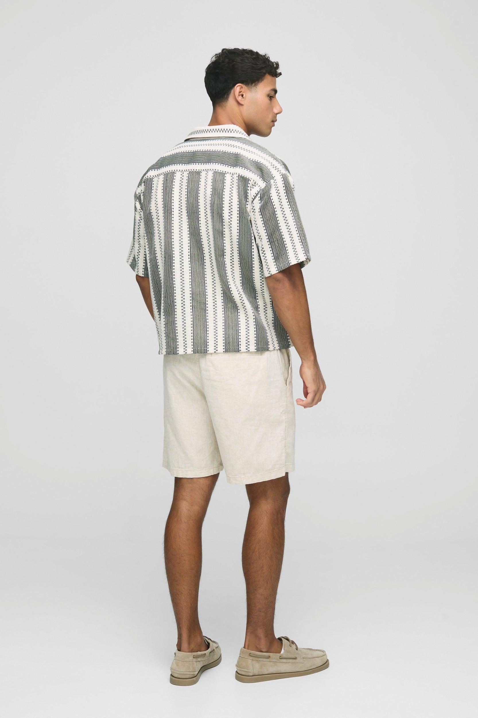 Oversized Boxy Open Weave Stripe Shirt | boohooMAN USA Product Image