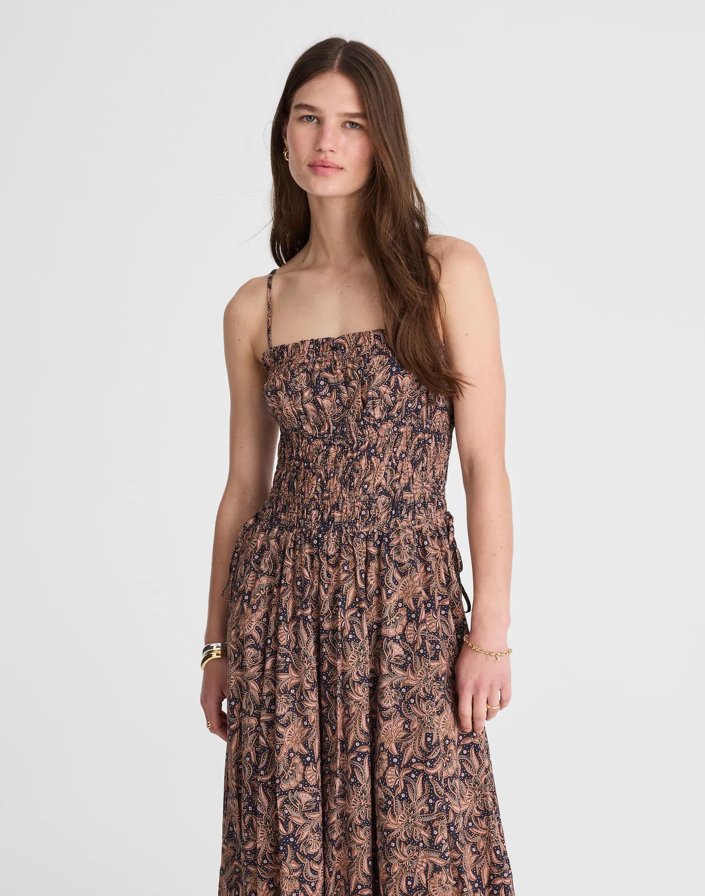Smocked Bubble-Hem Midi Dress in Paisley Product Image