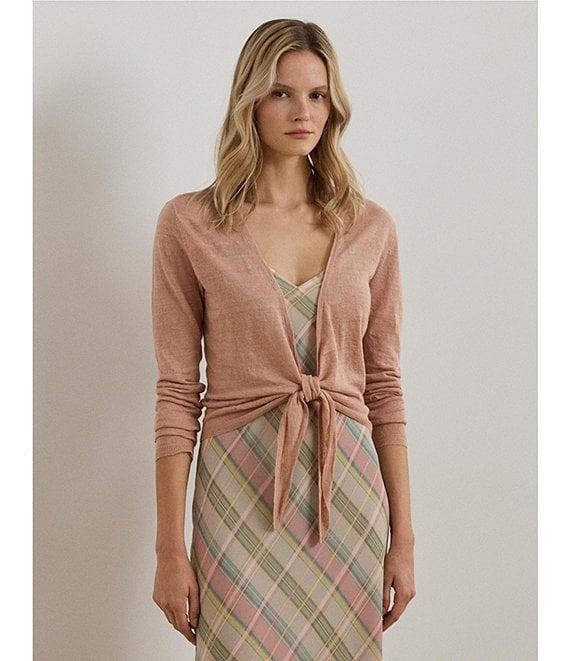 Lauren Ralph Lauren Linen Open Tie Front Long Sleeve Cardigan Product Image