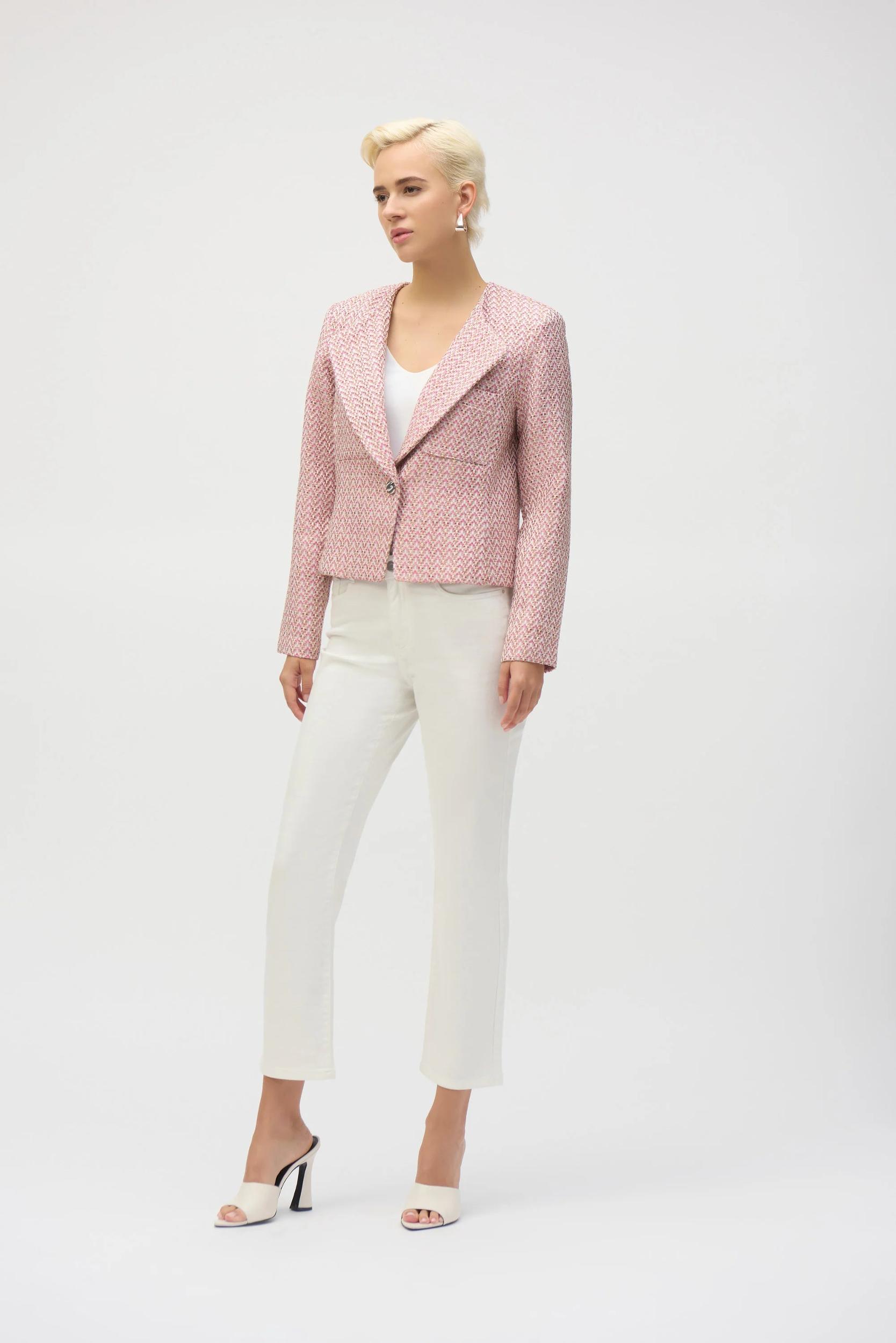 Bouclé Woven Boxy Blazer- Pink/Multi Product Image